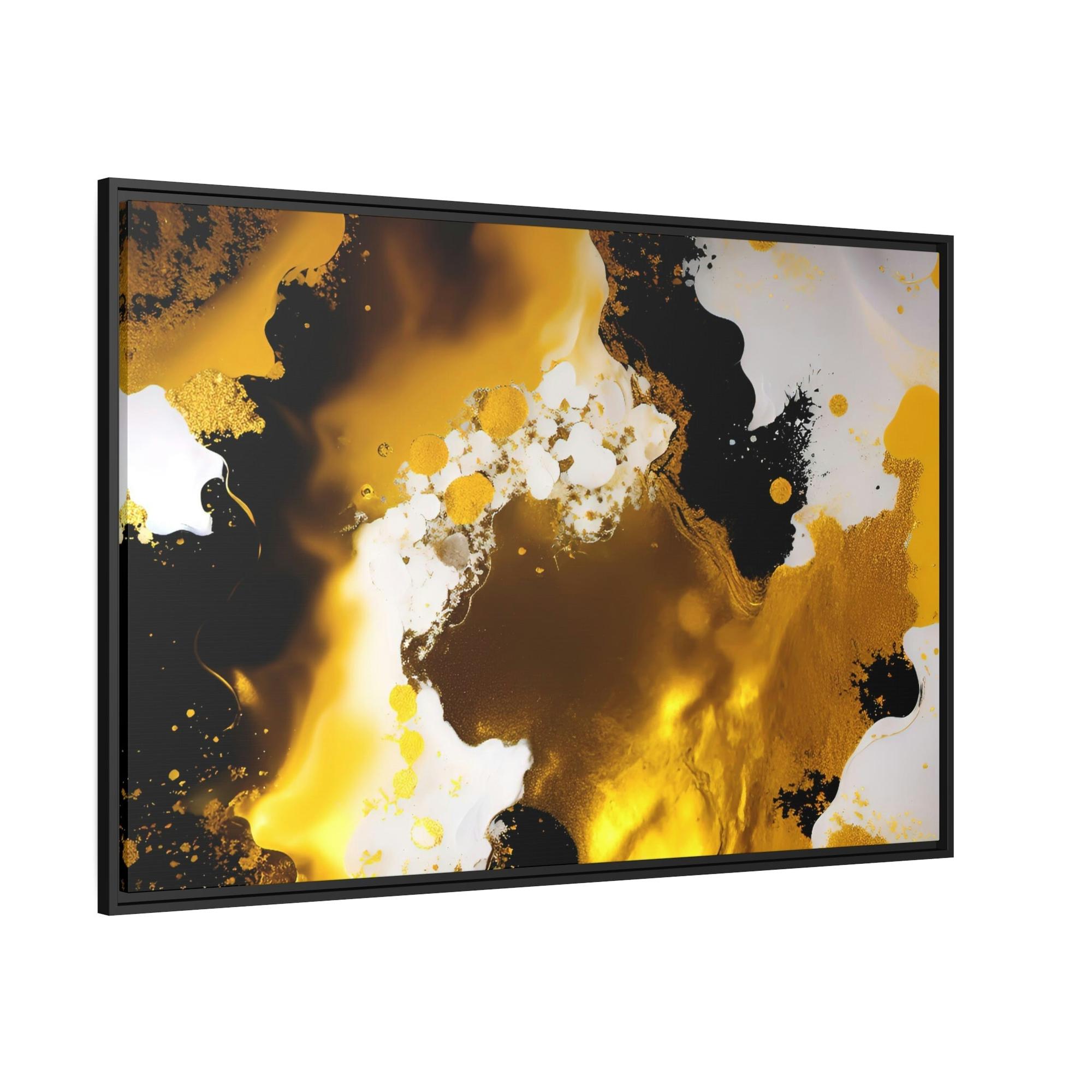 Gold Abstract Art Opulent Reflections: Framed Canvas of Gold Abstract Wall Art