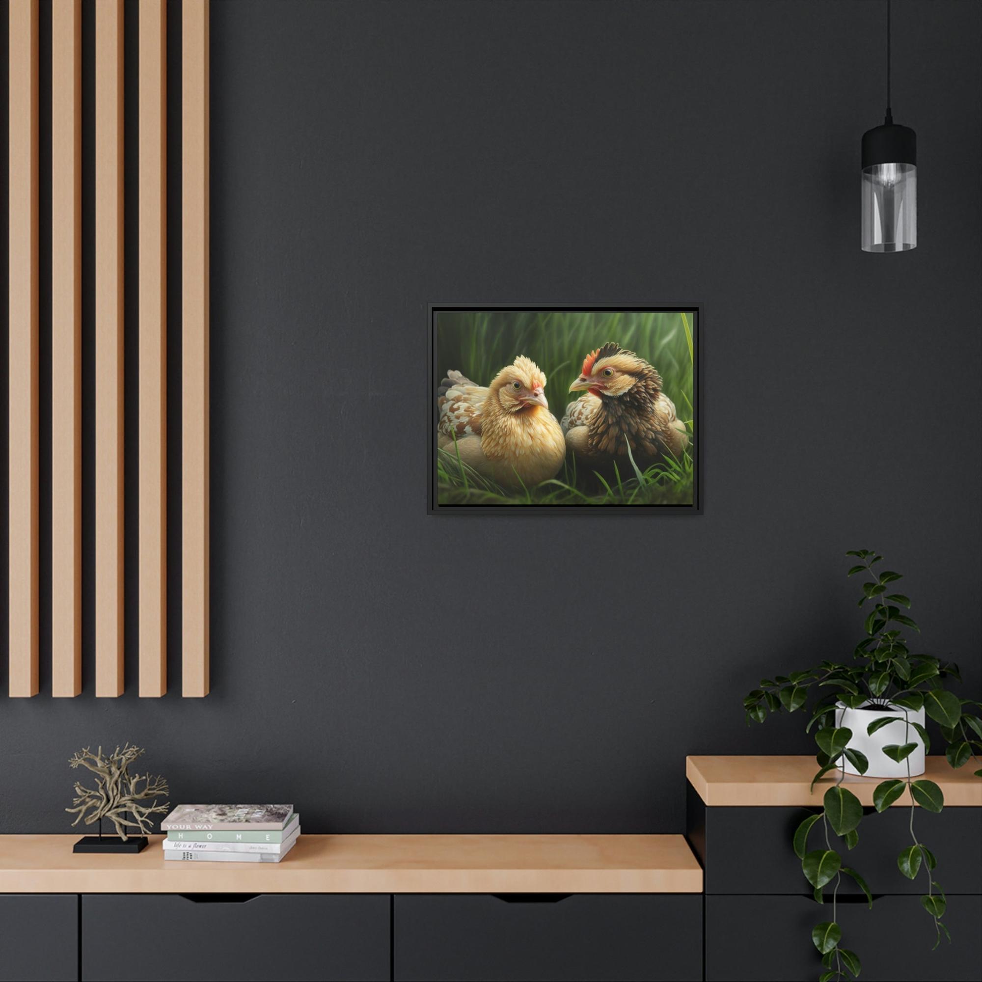 Chickens Rustic Henhouse: Framed Canvas with Delightful Chickens