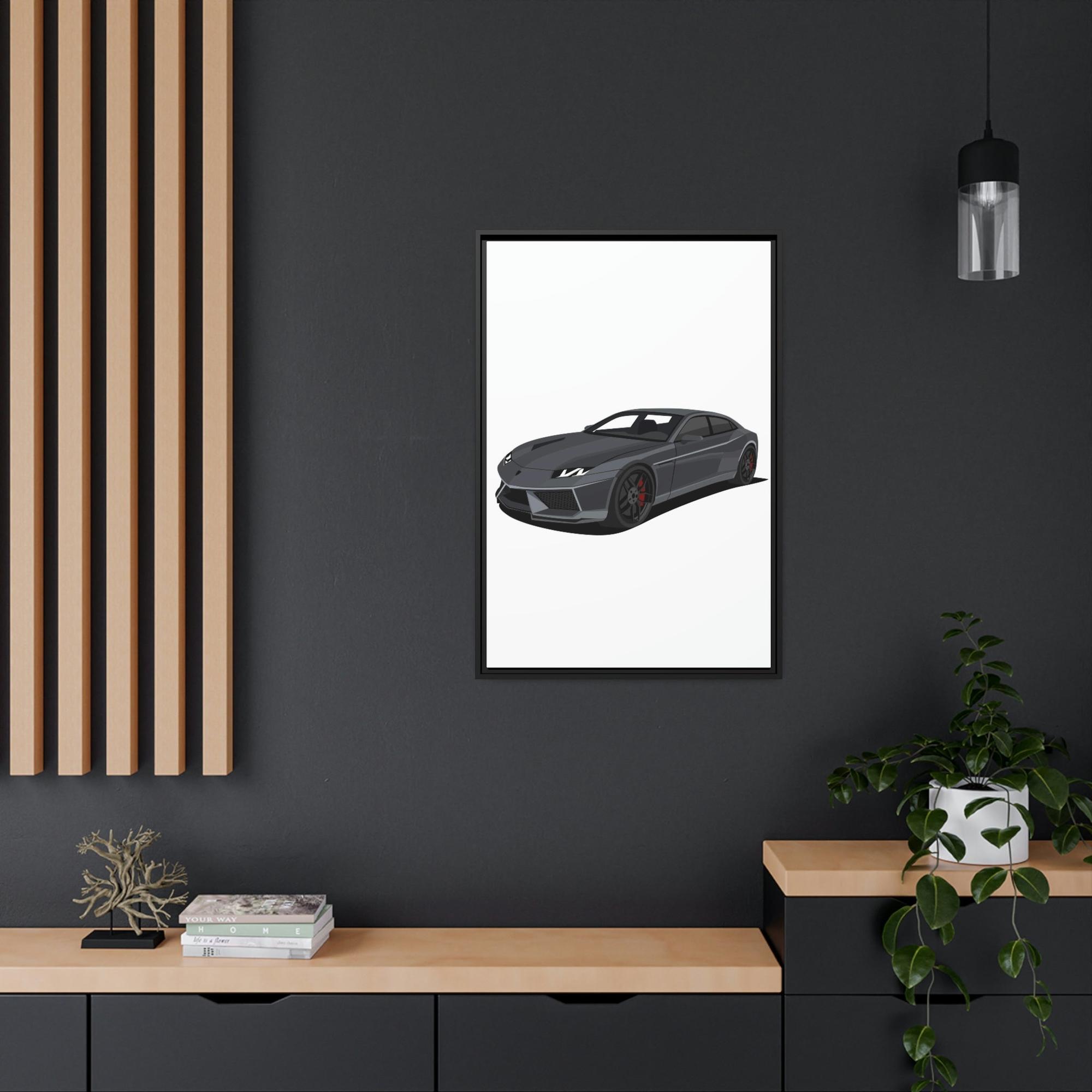 Lamborghini Mysterious Power: Black Lamborghini Framed Canvas & Poster Artwork