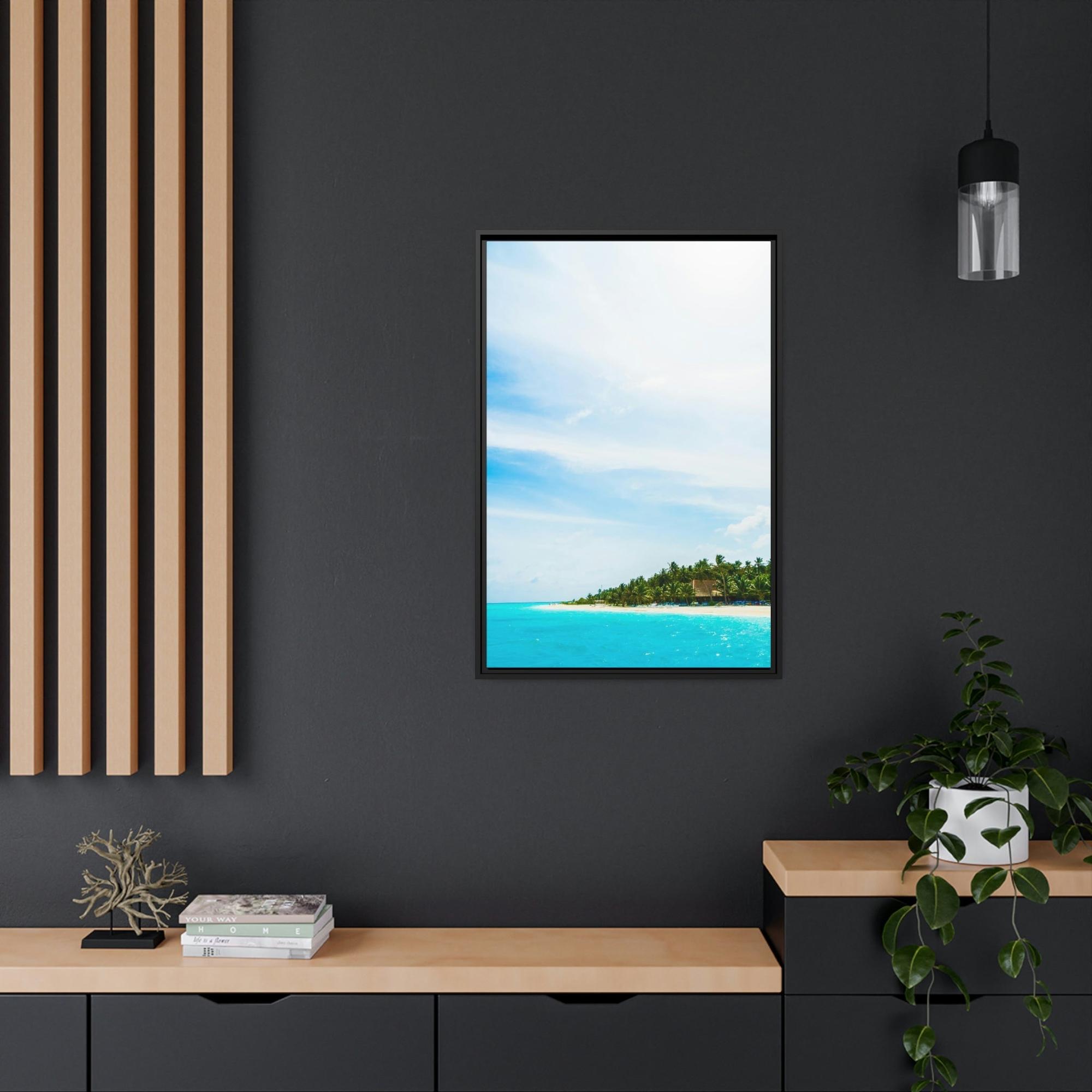 undefined Paradise Found: Framed Canvas of a Scenic Island Beach on a Sunset