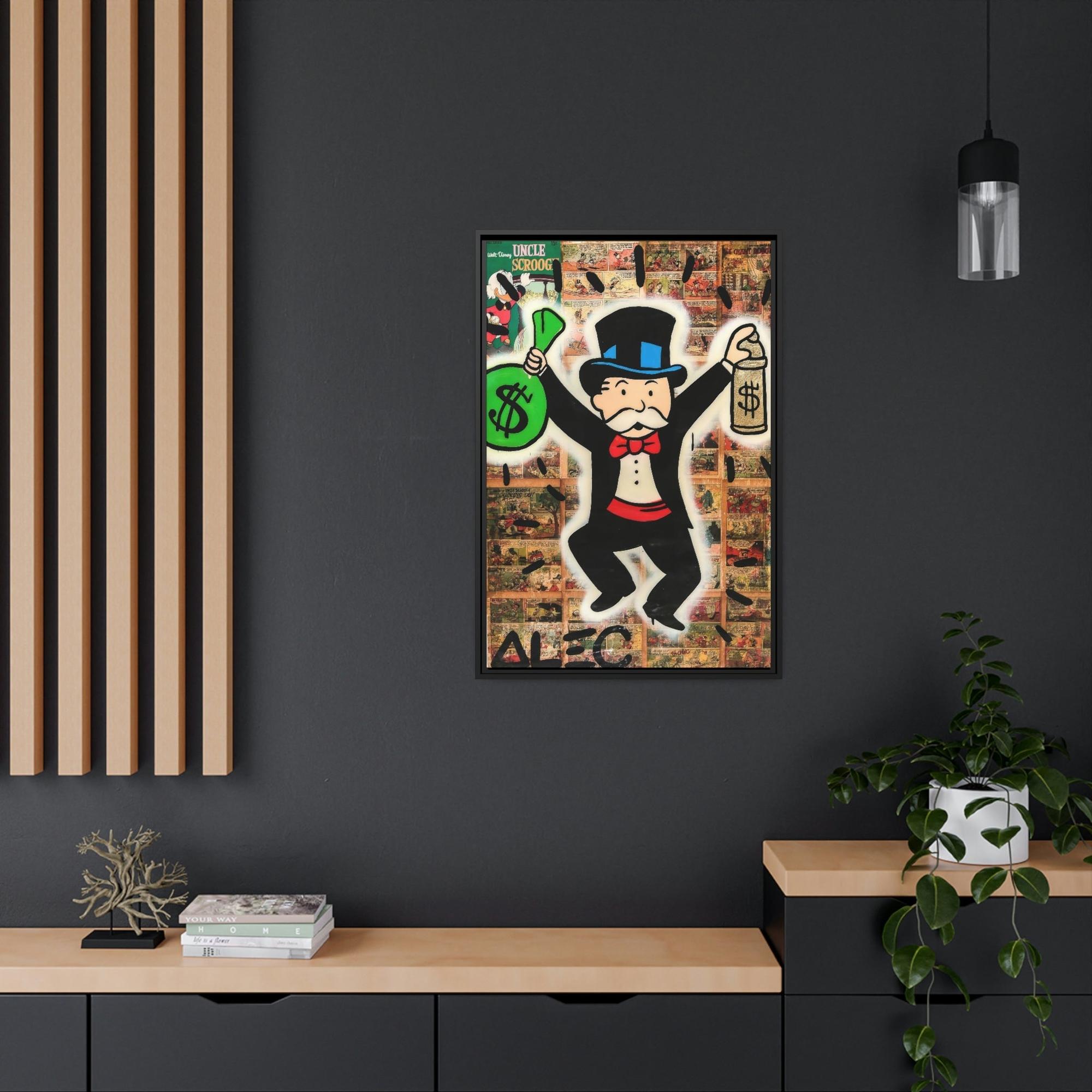 Monopoly & Motivation Money Talks: Framed Canvas and Poster Print of Alec Monopoly Art