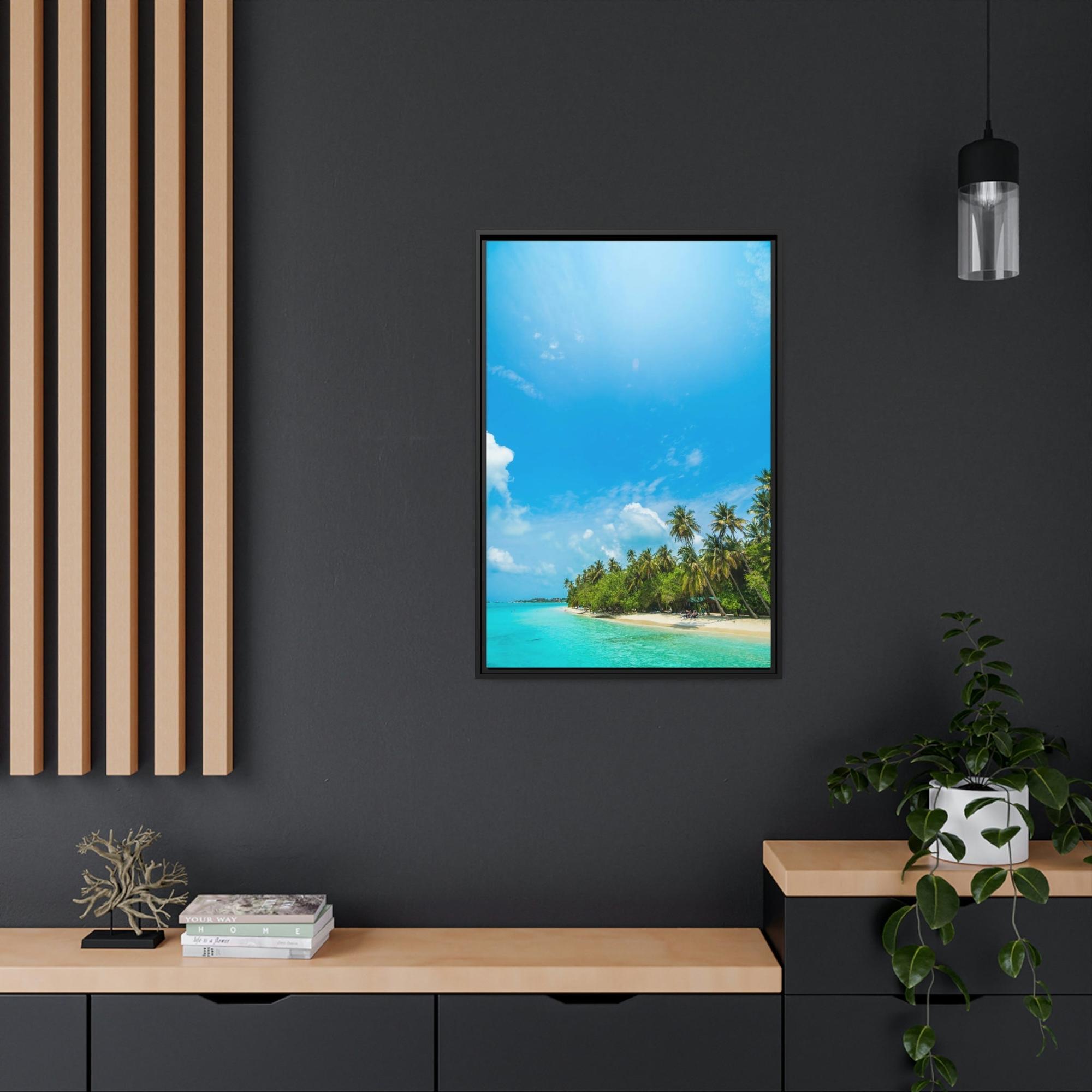 Island Beach Coastal Charm: Art Print of a Beautiful Island Beach Scene on a Framed Poster