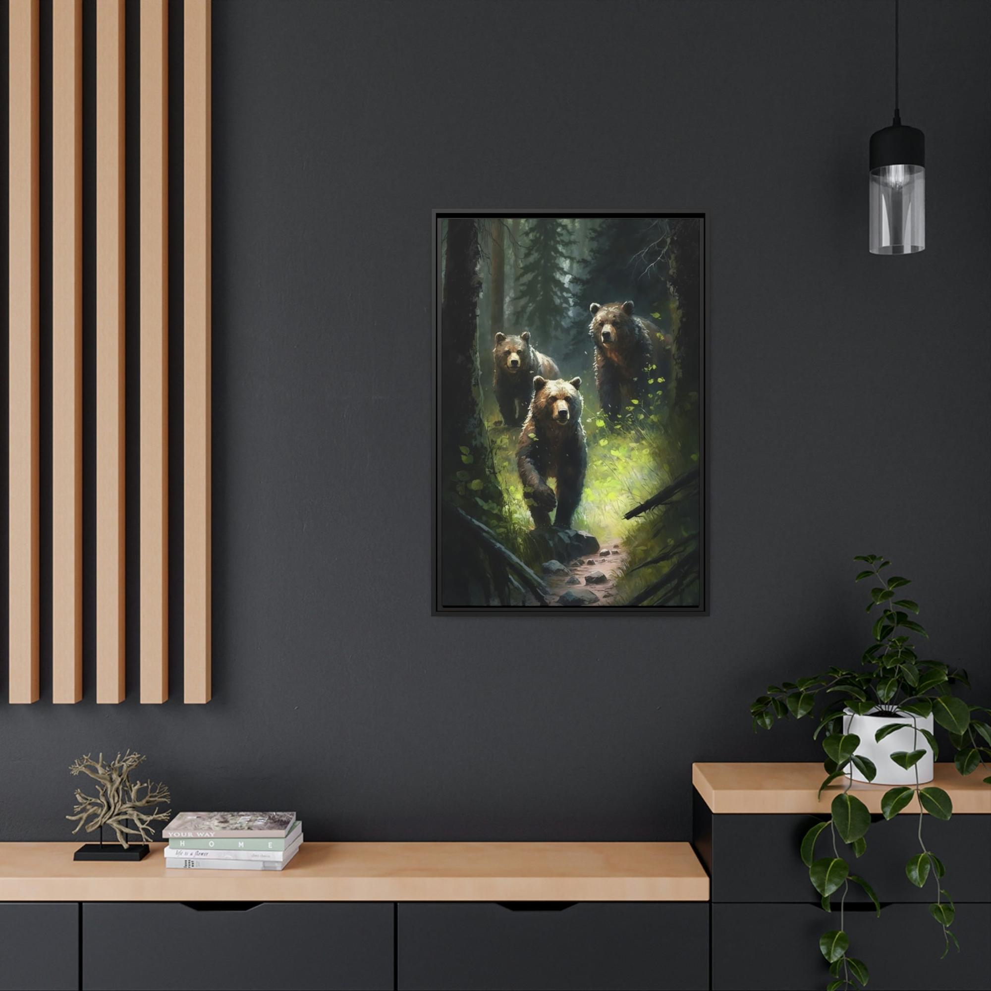 Bears Bear Adventure: Framed Canvas & Poster Print of Curious Grizzly Bears