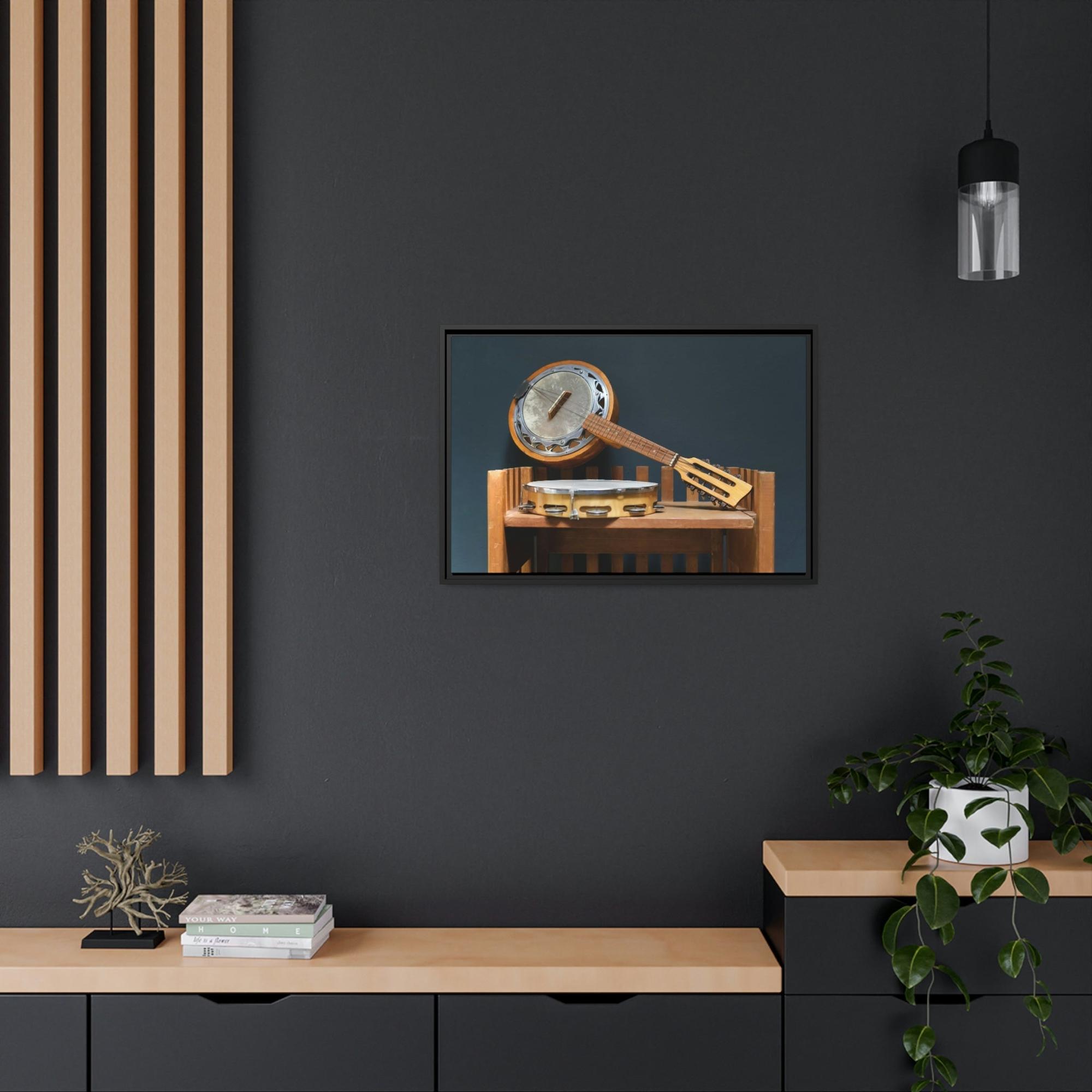 Banjo Musical Memories: Wall Art with a Banjo and Other Instruments in a Rustic Setting