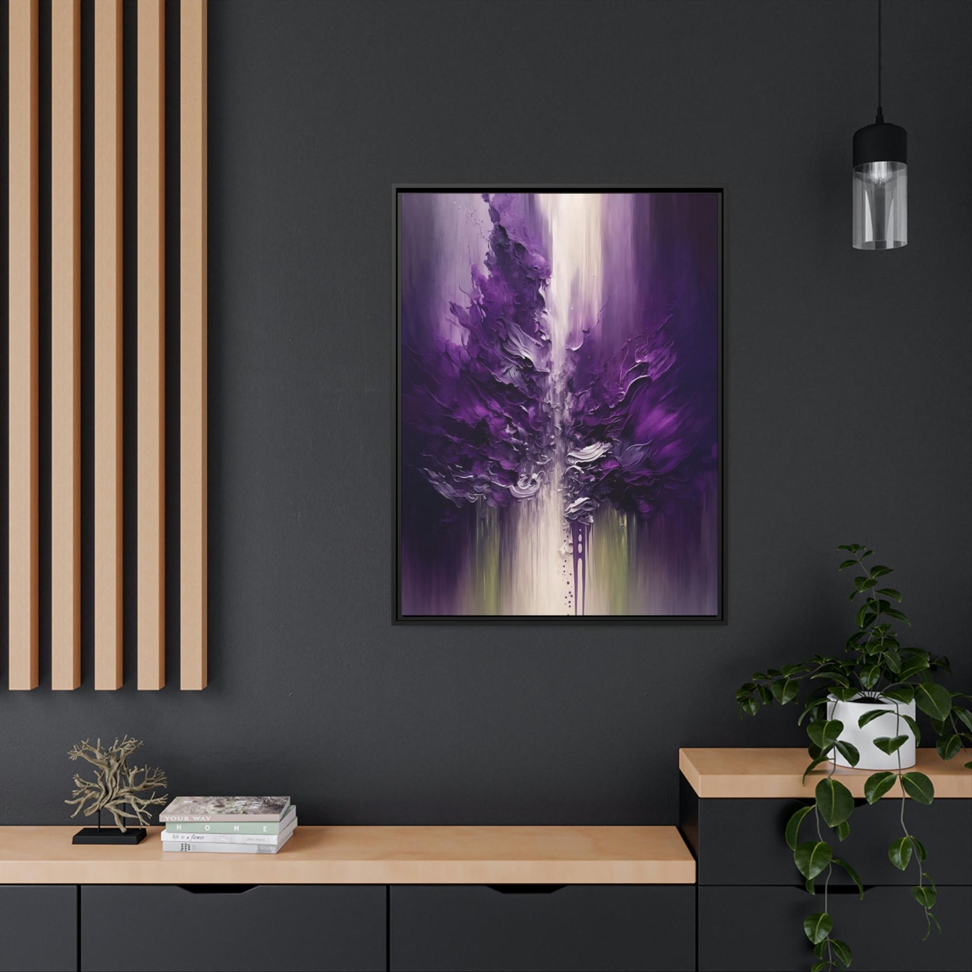 Purple Abstract Art Purple Passion: Framed Poster of Abstract Art with Intense Hues on Canvas
