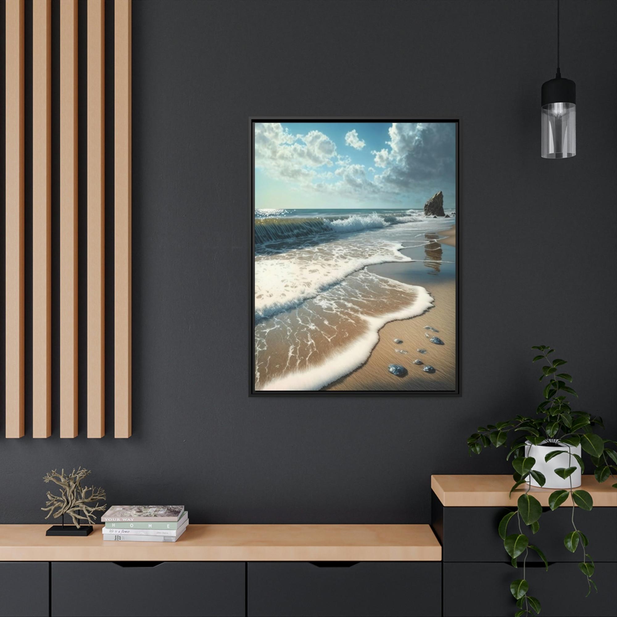 Beaches Seaside Escape: Artistic Framed Canvas & Poster Print of a Quiet Beach