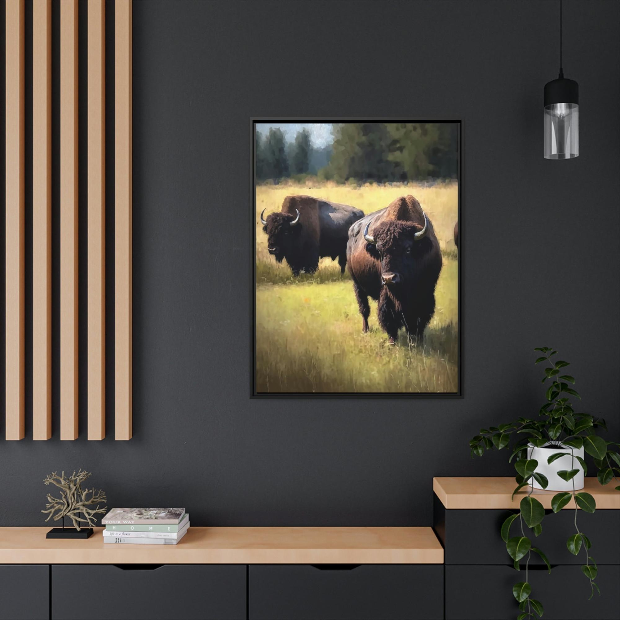 Bisons The Bison's Journey: A Print on Canvas & Poster of a Bisons Trekking Across the Plains