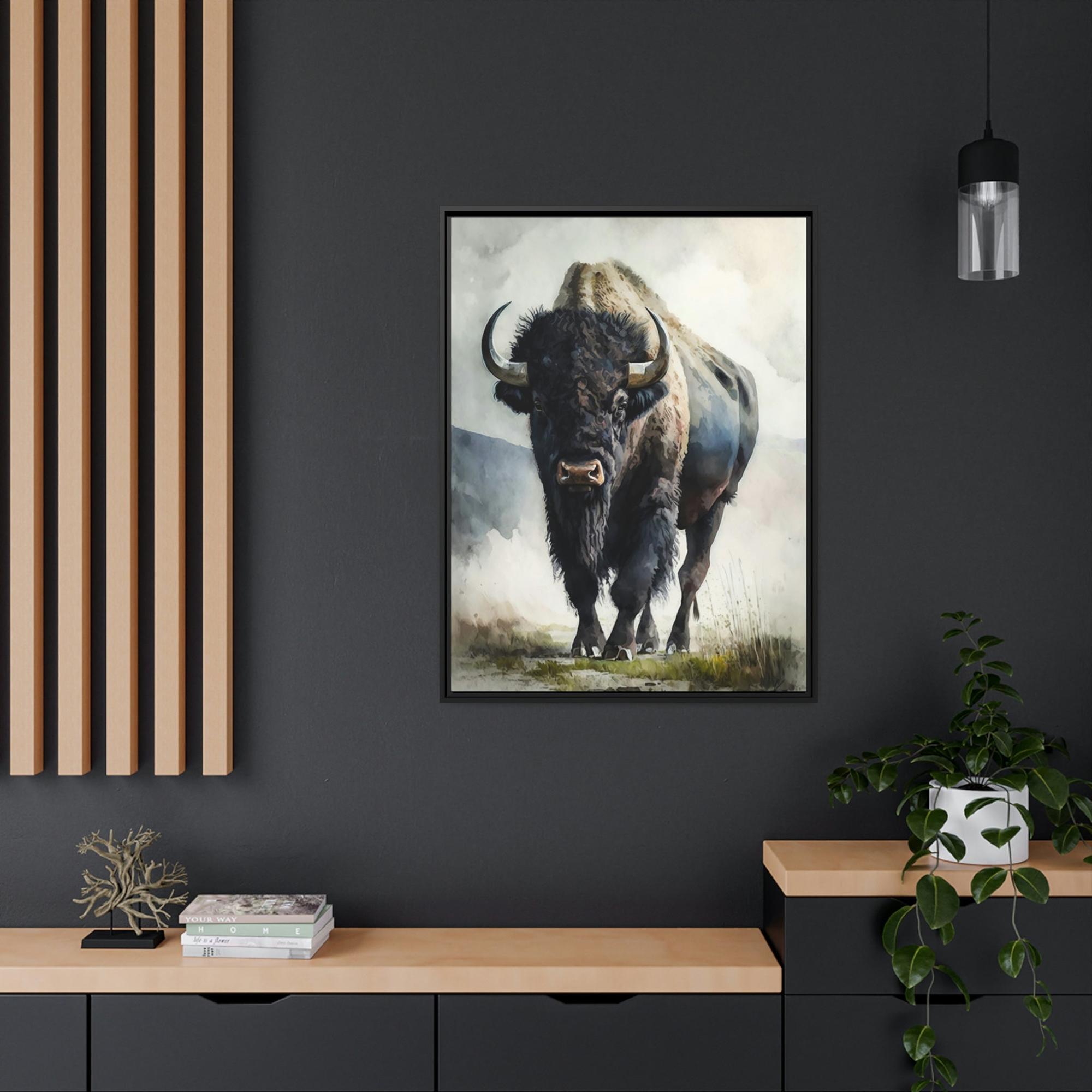 Buffalos A Serene Buffalo Portrait on Natural Canvas & Poster for Your Home