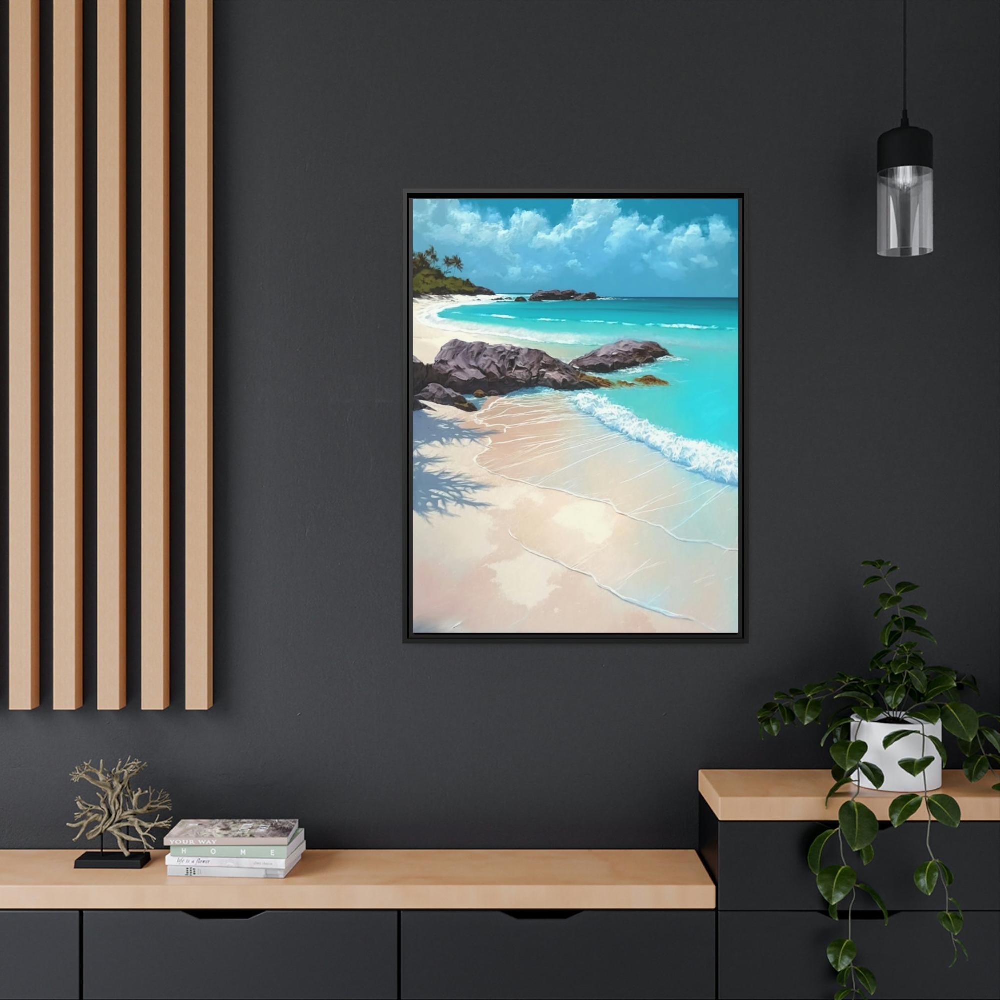 Caribbean Beach Blue Waters: Framed Canvas and Wall Art of Caribbean Beach Scenery