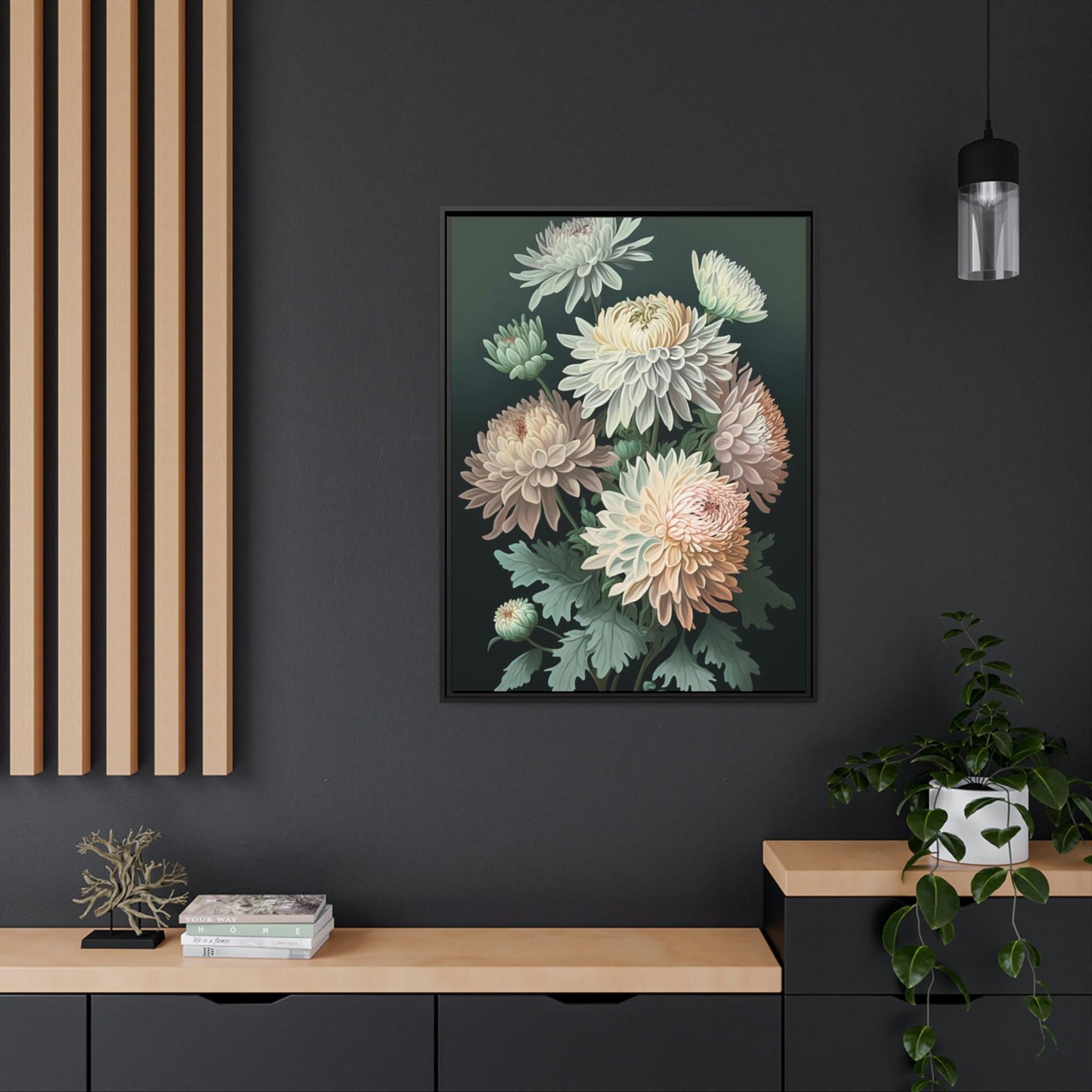Chrysanthemums Chrysanthemums in Bloom: Beautiful Wall Art on Natural Canvas
