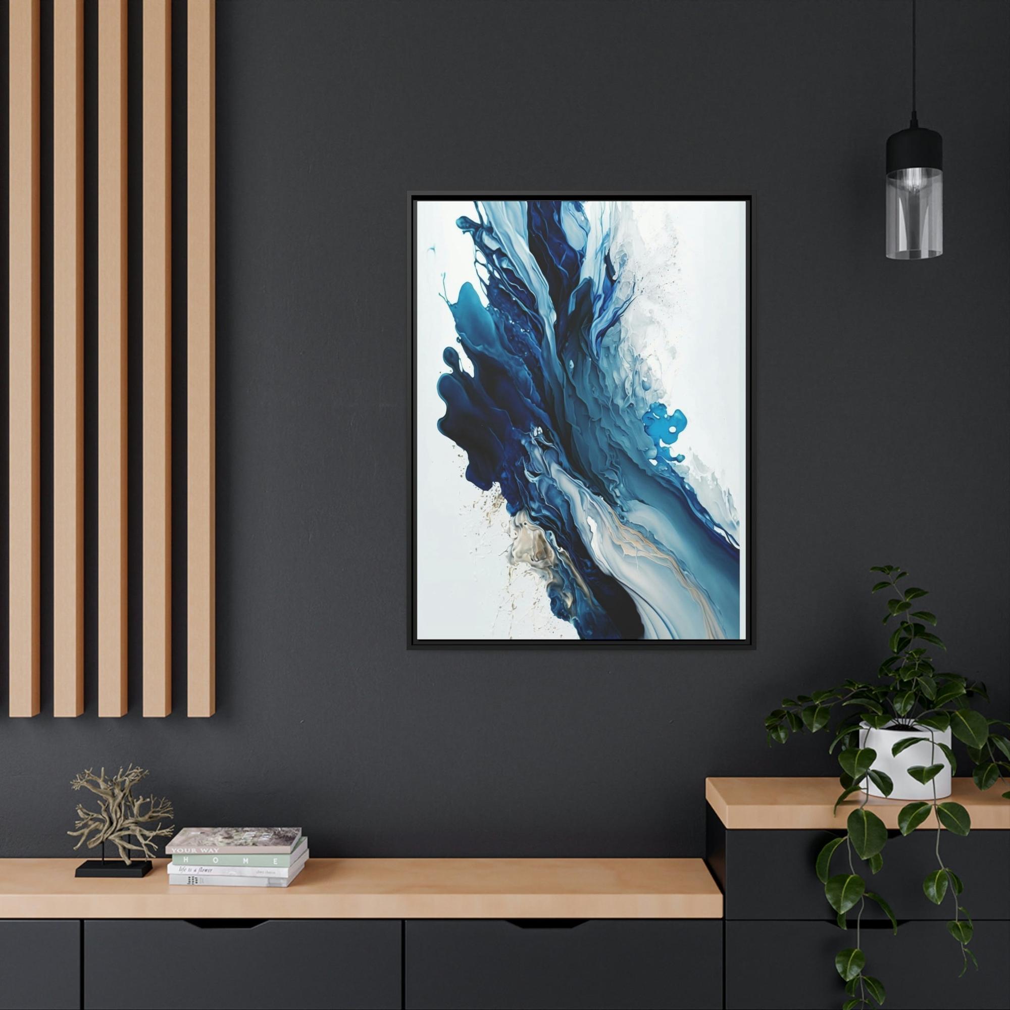 Blue Abstract Canvas Art Blue Harmony: A Framed Poster & Canvas Print of a Blue and White Abstract Artwork