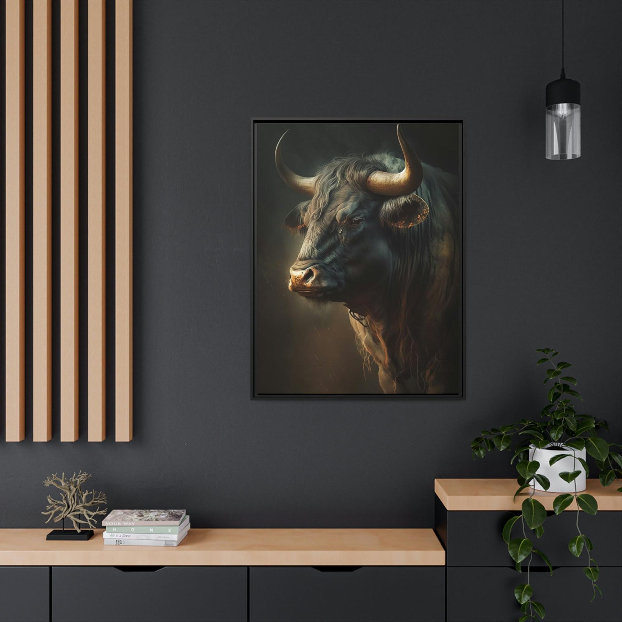 Bulls Bull's Strength: Canvas Wall Art Print of Majestic Horned Animal