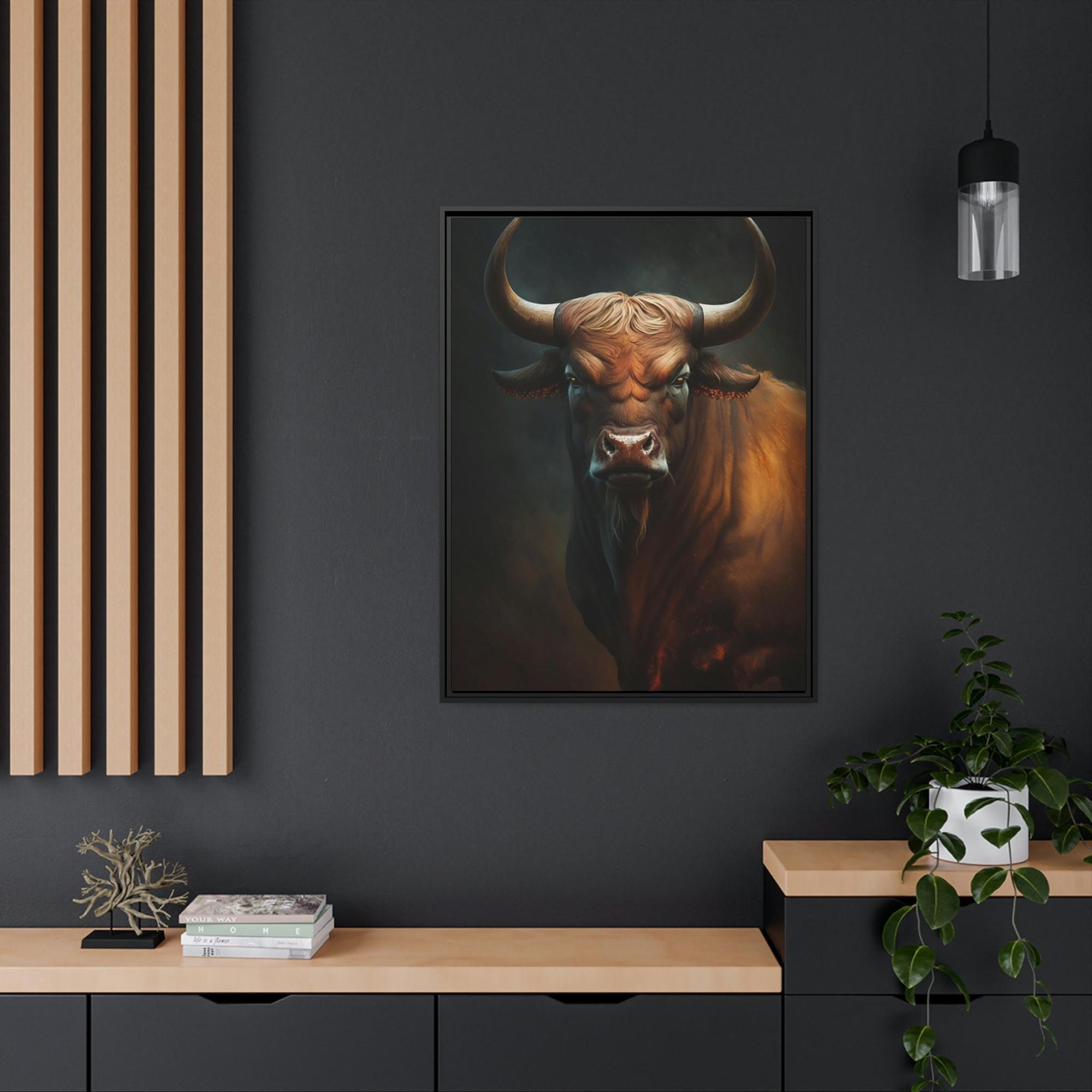 Bulls Portrait of a Bull: Natural Canvas & Poster Print of Majestic Animal