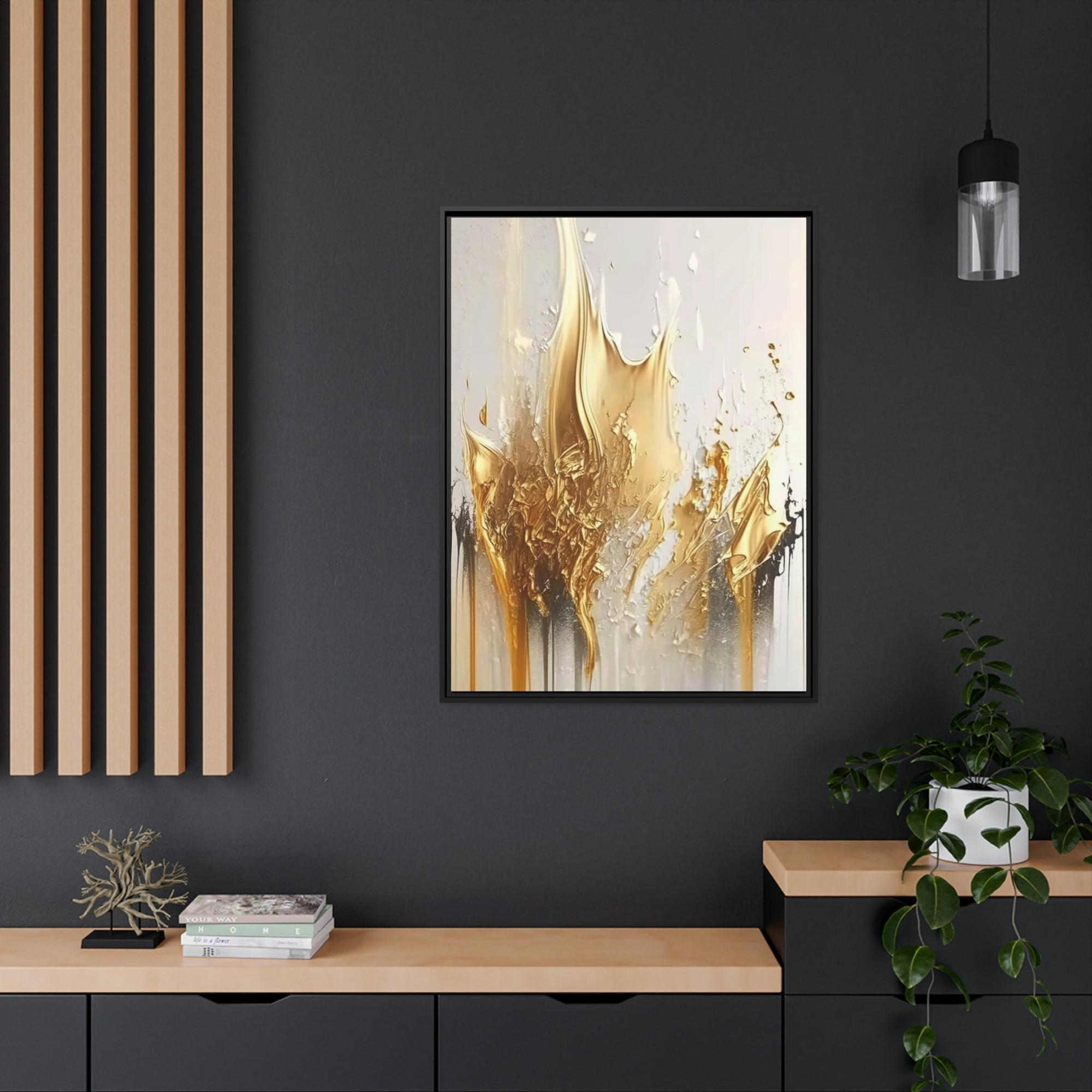 Gold Abstract Art Gilded Beauty: Print on Canvas of a Glamorous and Rich Abstract Art in Gold Hues on Natural Canvas