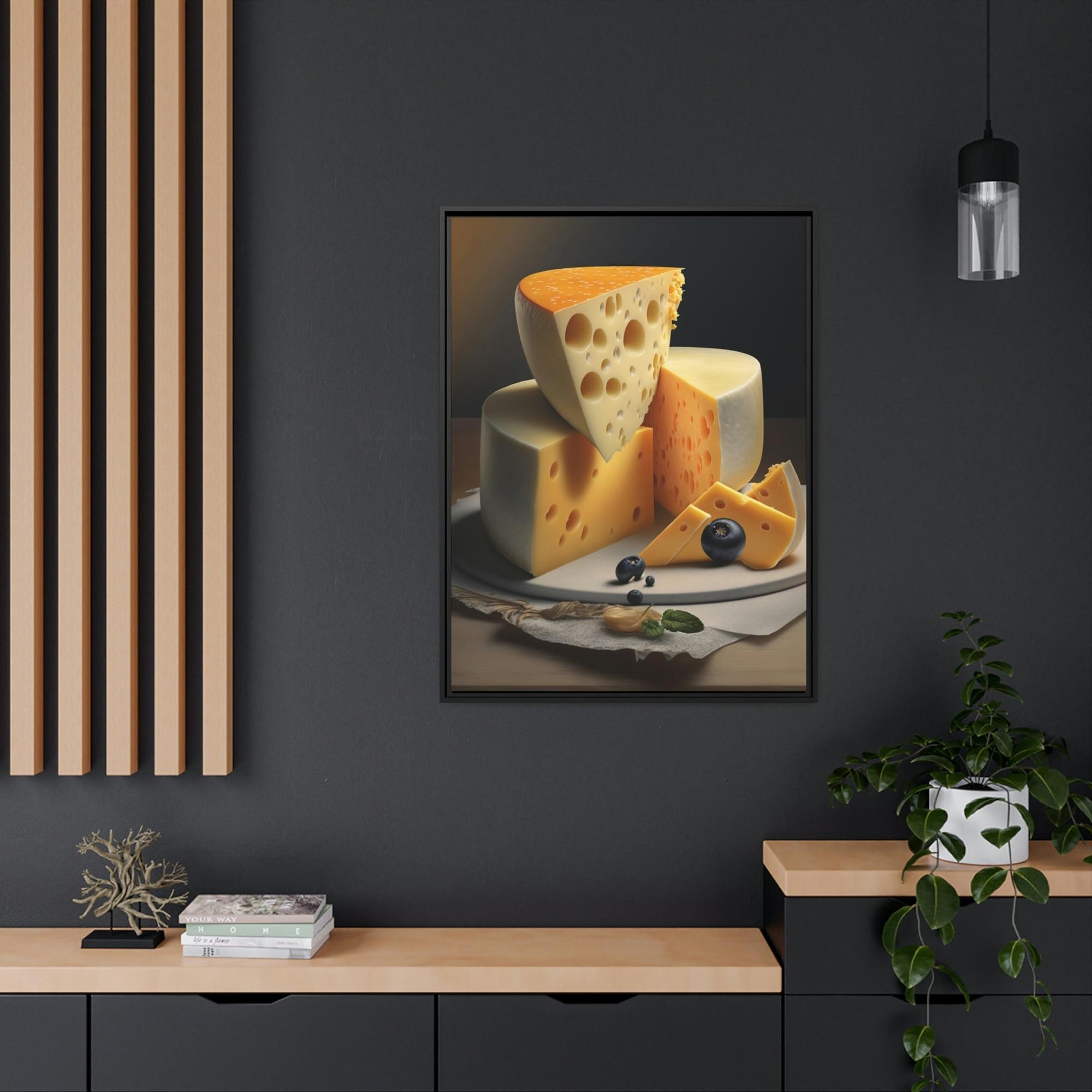 Cheese The Cheesy Charm: Framed Canvas and Poster Featuring Delicious Cheeses
