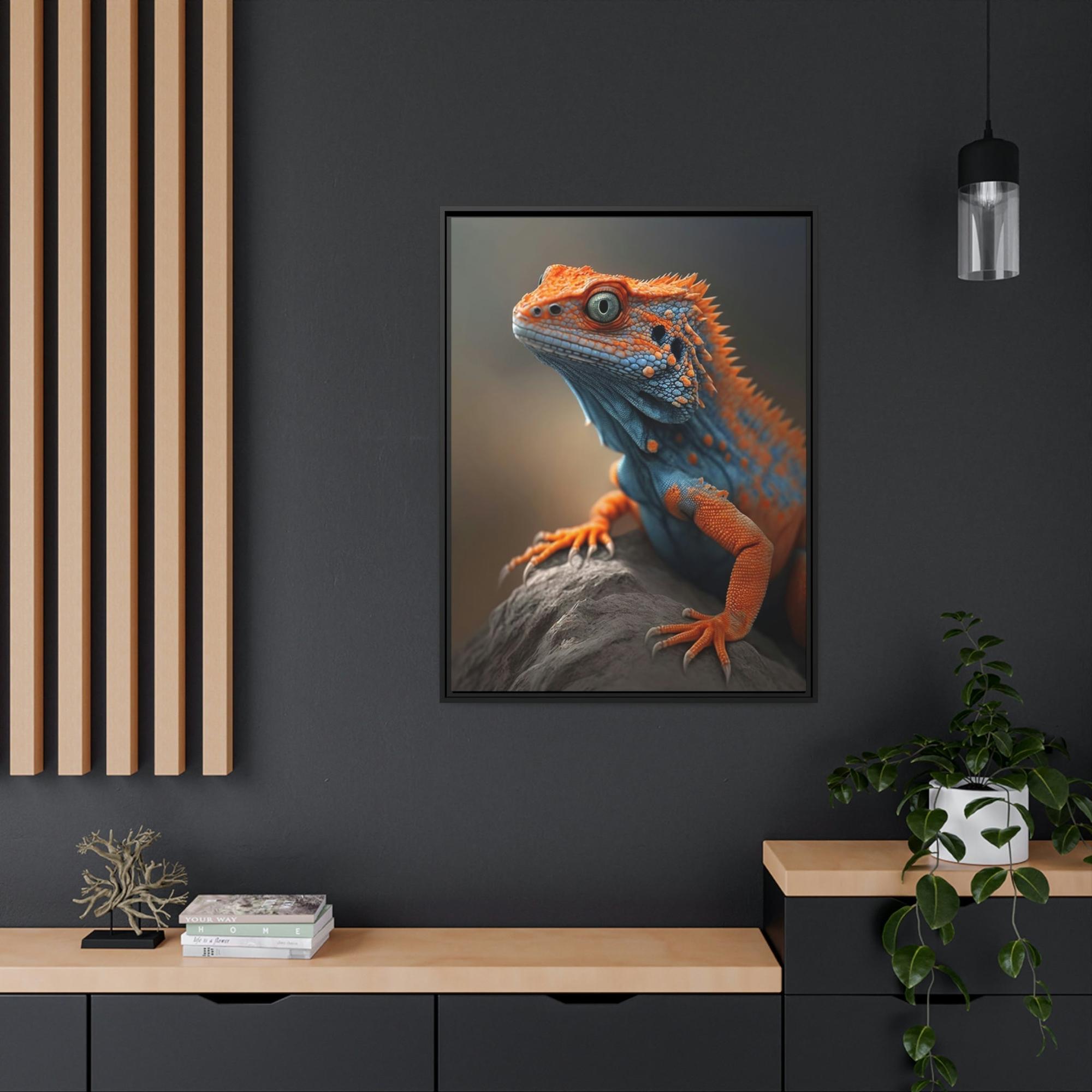 Lizards Bold and Bright: Vibrant Lizard Print on Natural Canvas & Poster