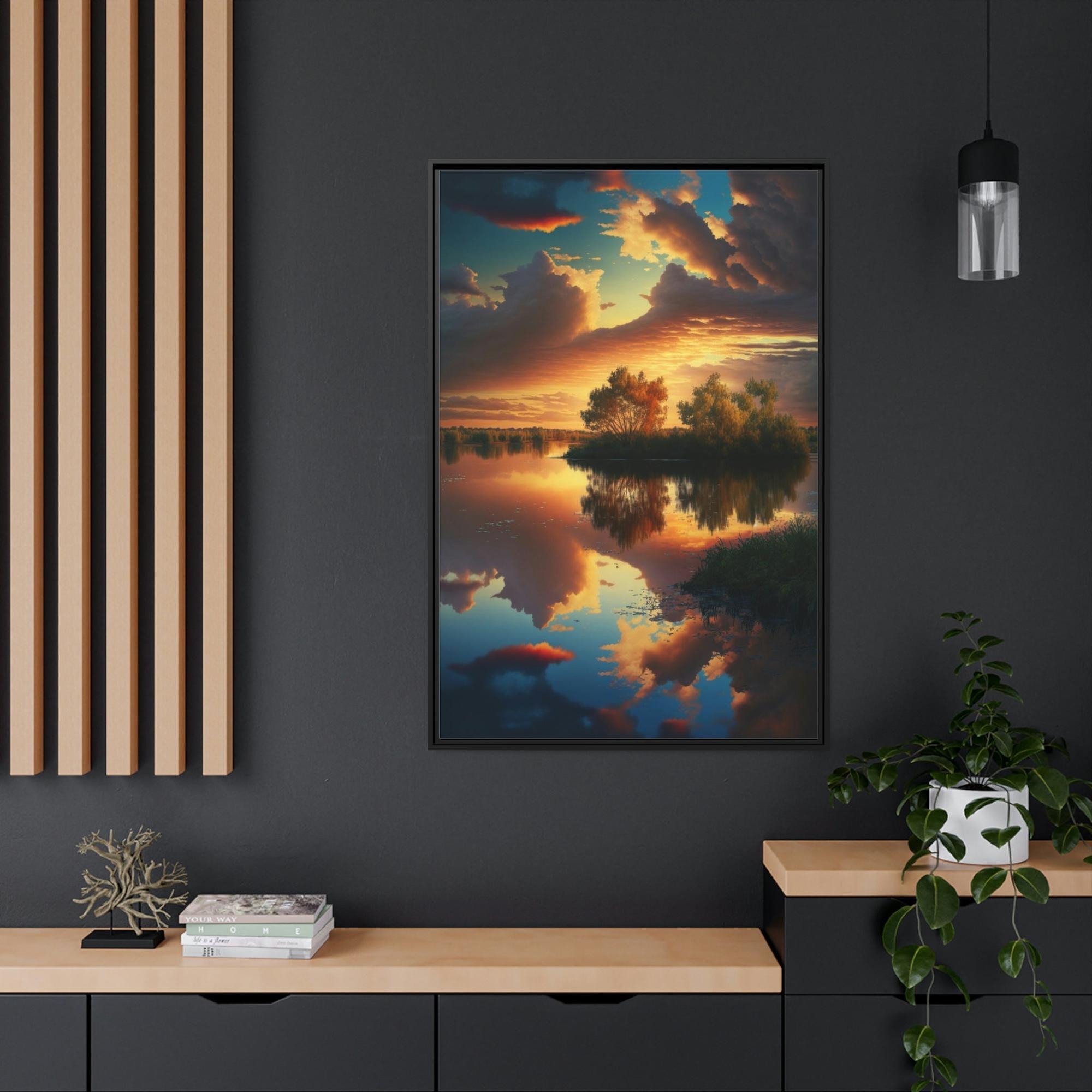 Lakes And Rivers Lake Reflections: Framed Canvas & Poster Print of a Picturesque Lakeshore