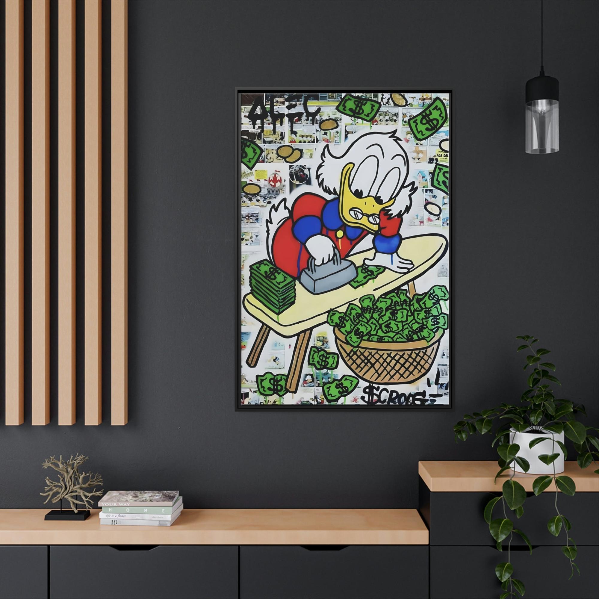 Monopoly & Motivation The Money Duck: Wall Art Prints of a Duck in Alec Monopoly's Iconic Money-Themed Graffiti Style on Framed Canvas