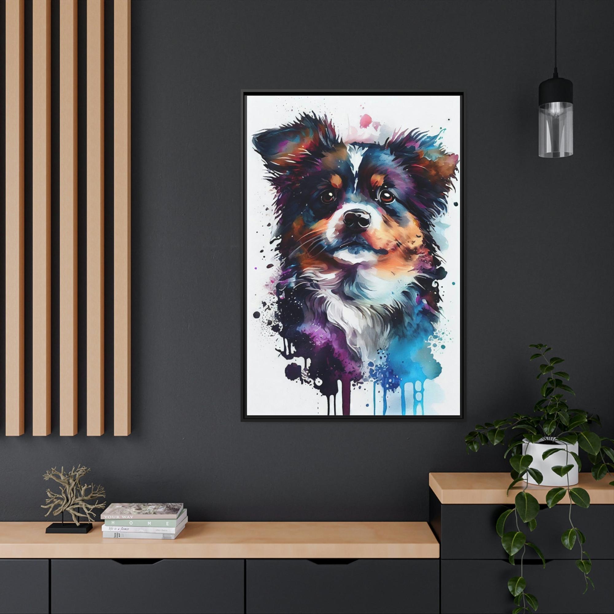 Dogs Dog's Life: Framed Poster of a Happy Pup on Canvas