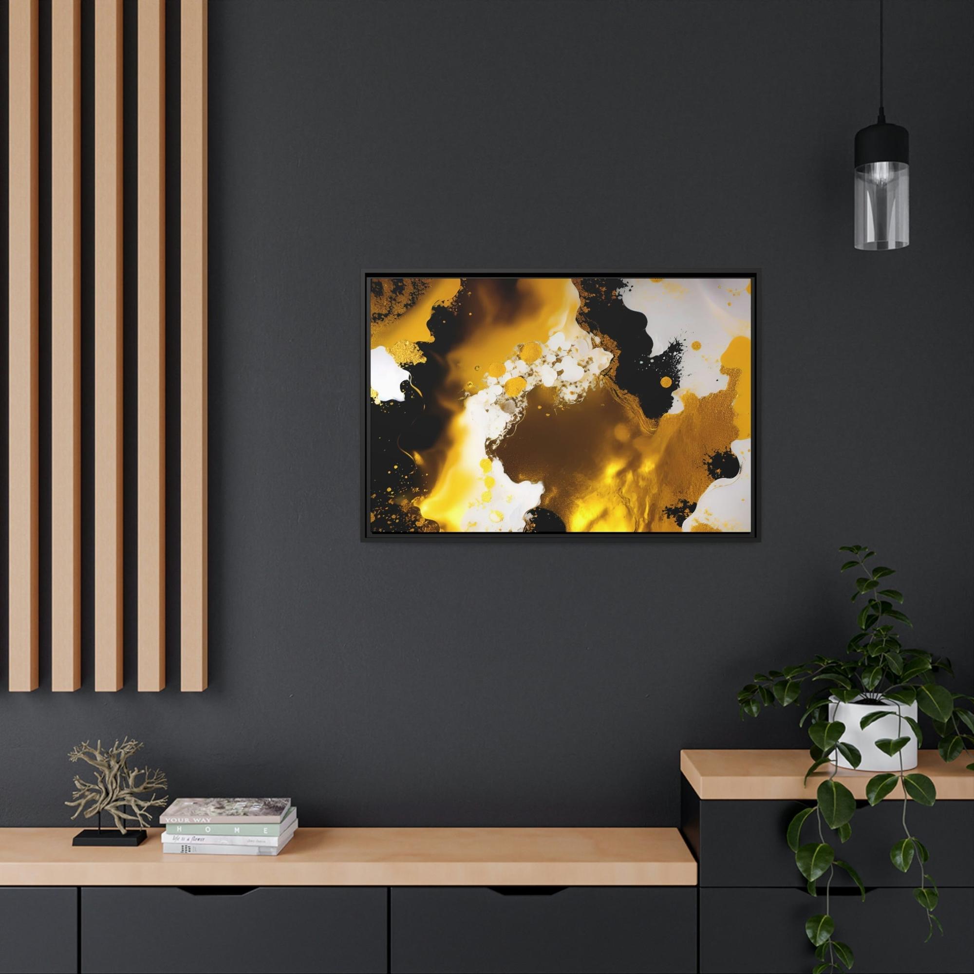 Gold Abstract Art Opulent Reflections: Framed Canvas of Gold Abstract Wall Art