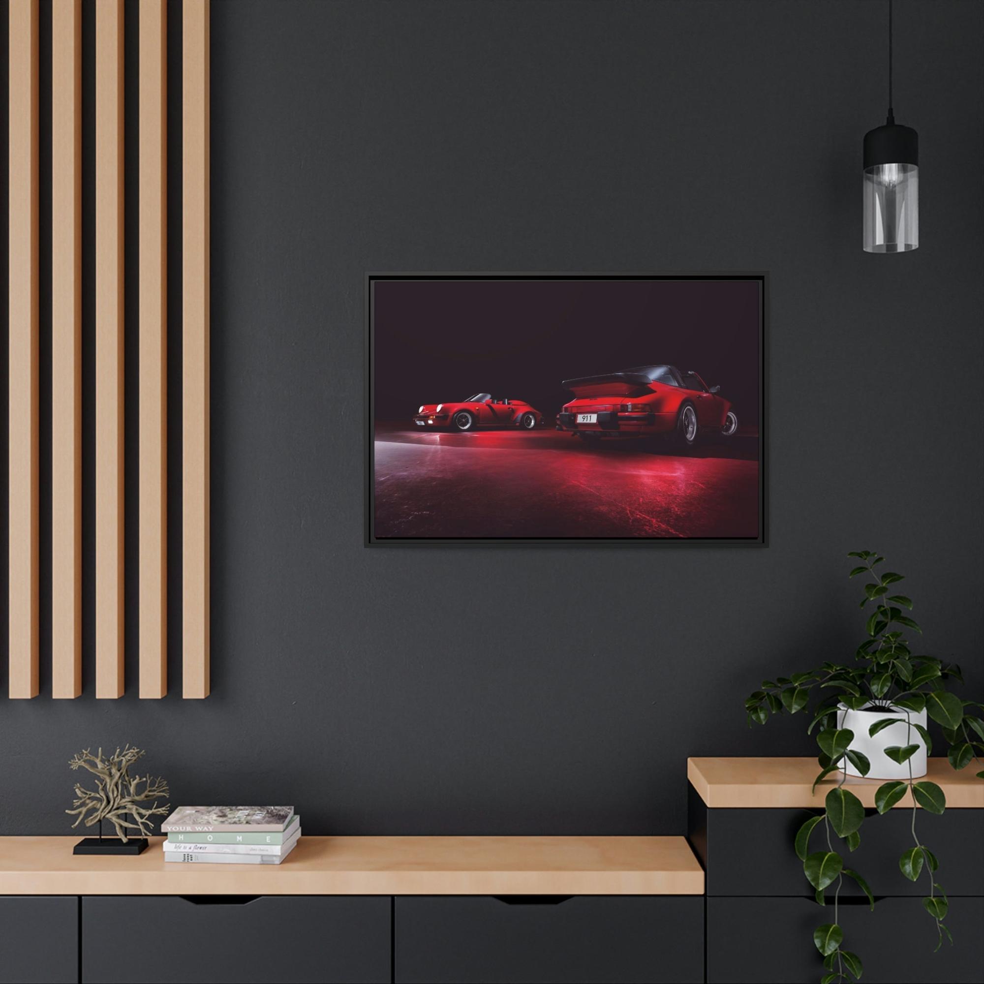 Porsche Red on Red: A Framed Canvas Artwork Featuring Two Iconic Porsche Sports Cars