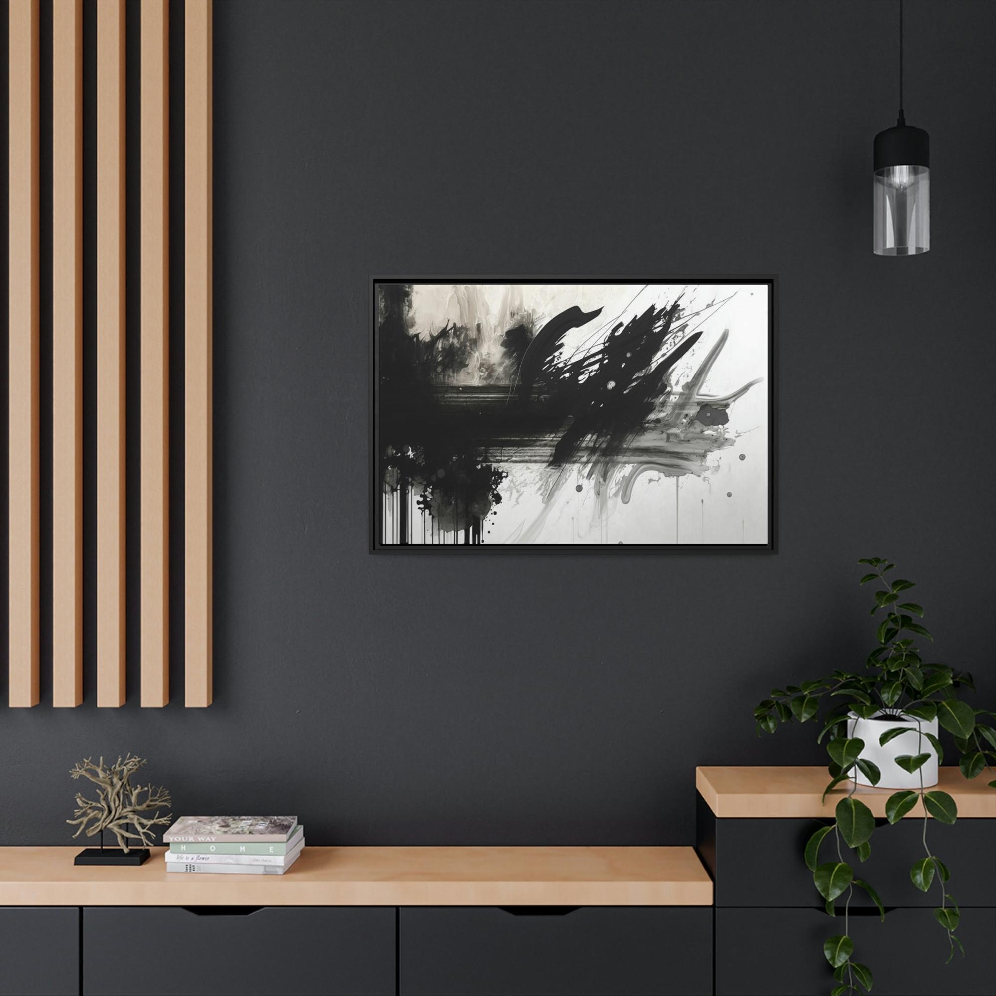 Black&White Abstract Art Inkblot Symphony: A Framed Canvas & Poster Print of Black and White Abstract Art