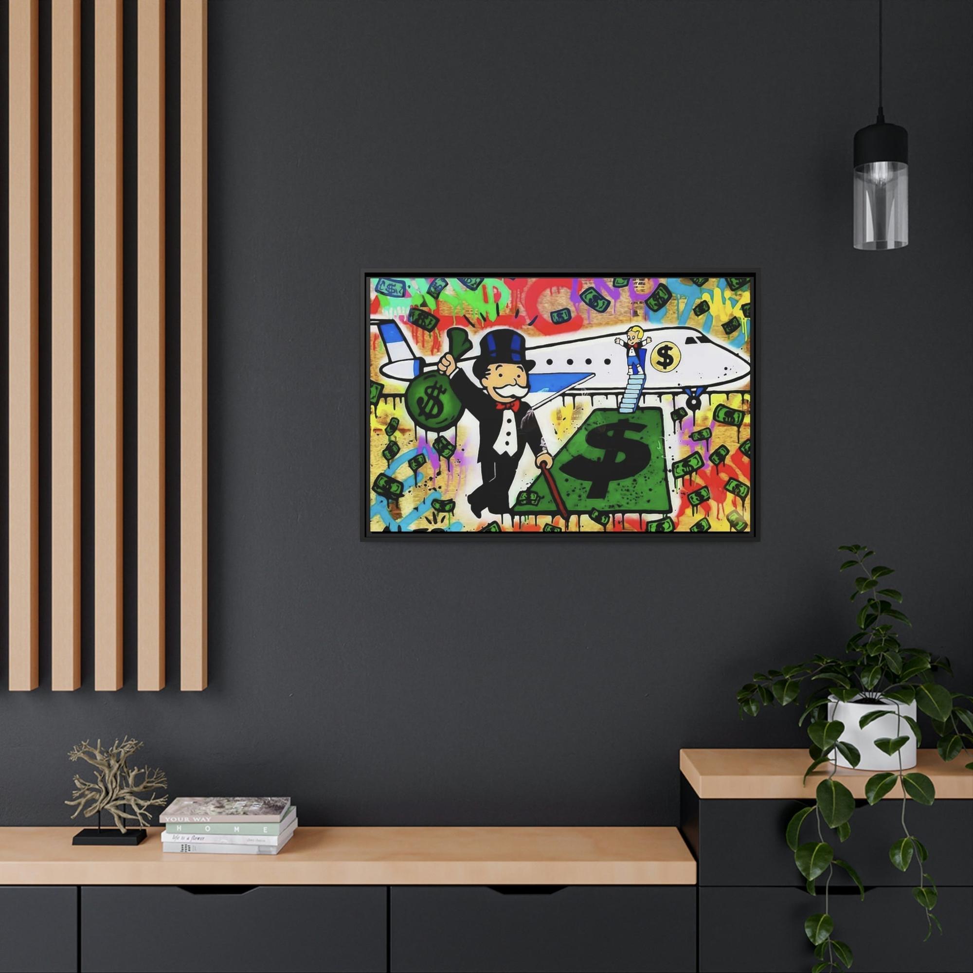 Monopoly & Motivation Monopoly Masterpiece: Alec Monopoly Art on Natural Canvas and Framed Poster