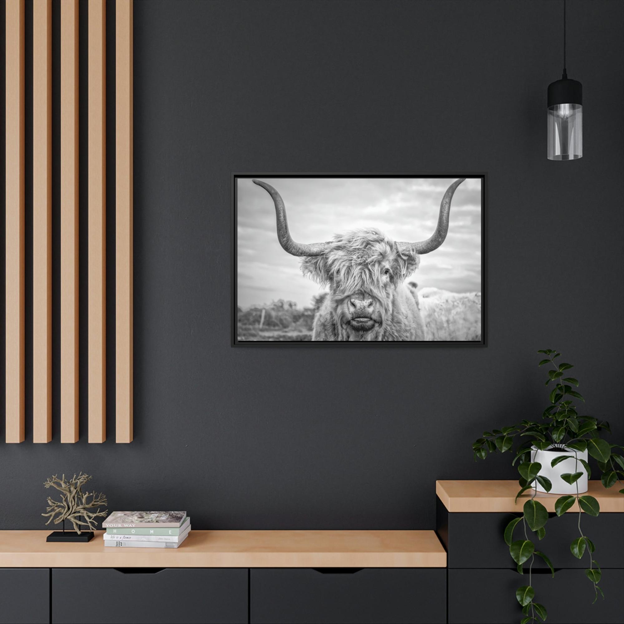 Highland Cow Highland Cow Canvas Print | Black-White Colors | Horned Cattle Wall Art — Pixoram
