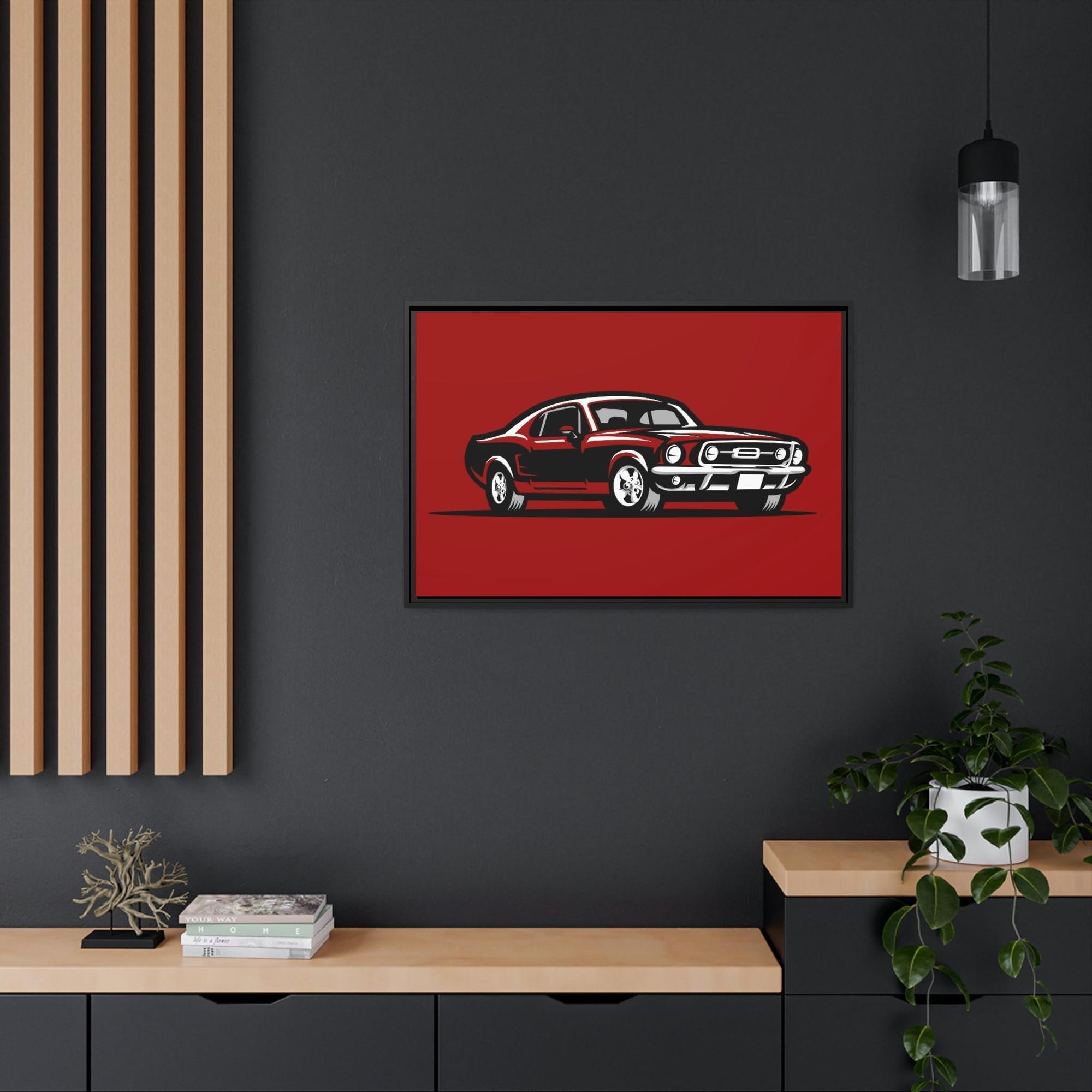 Mustang Racing Passion: Red Mustang Wall Art on Natural Canvas and Framed Canvas