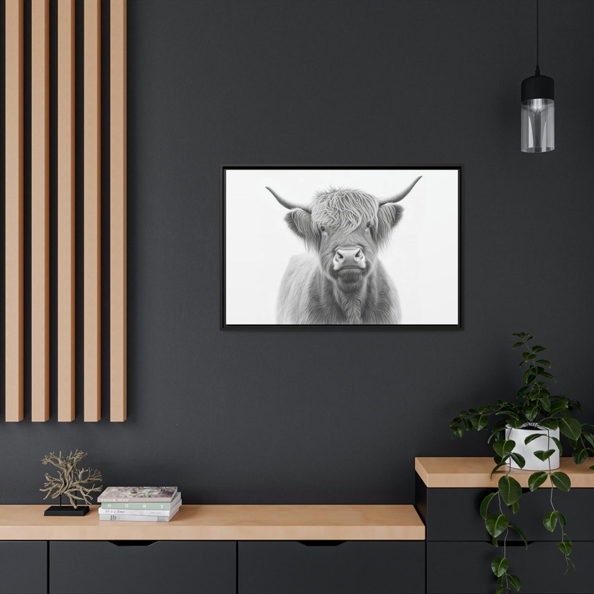 Cows Artistic Whimsy: Framed Poster Wall Art Featuring a Playful Cow Portrait on Canvas