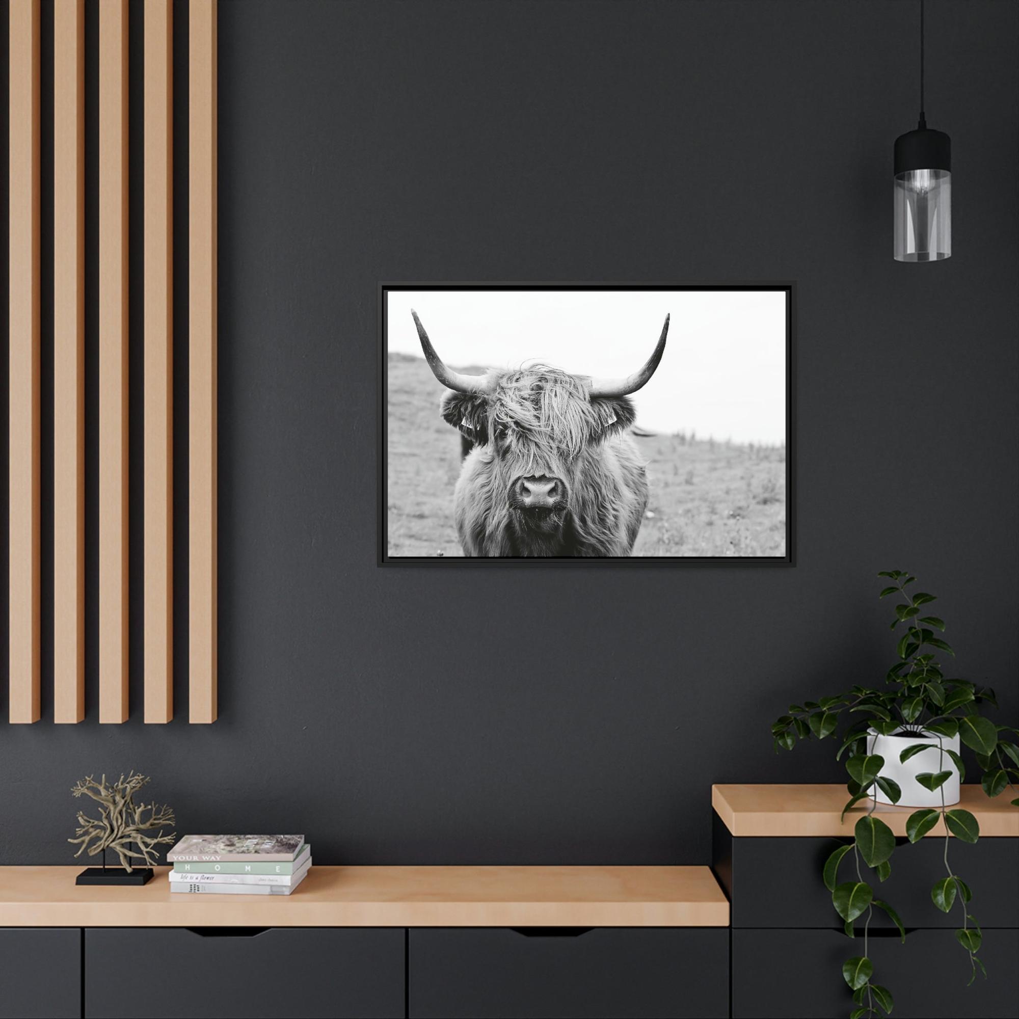 Highland Cow Highland Cow Wall Art | Black-White Colors | Canvas Art — Pixoram