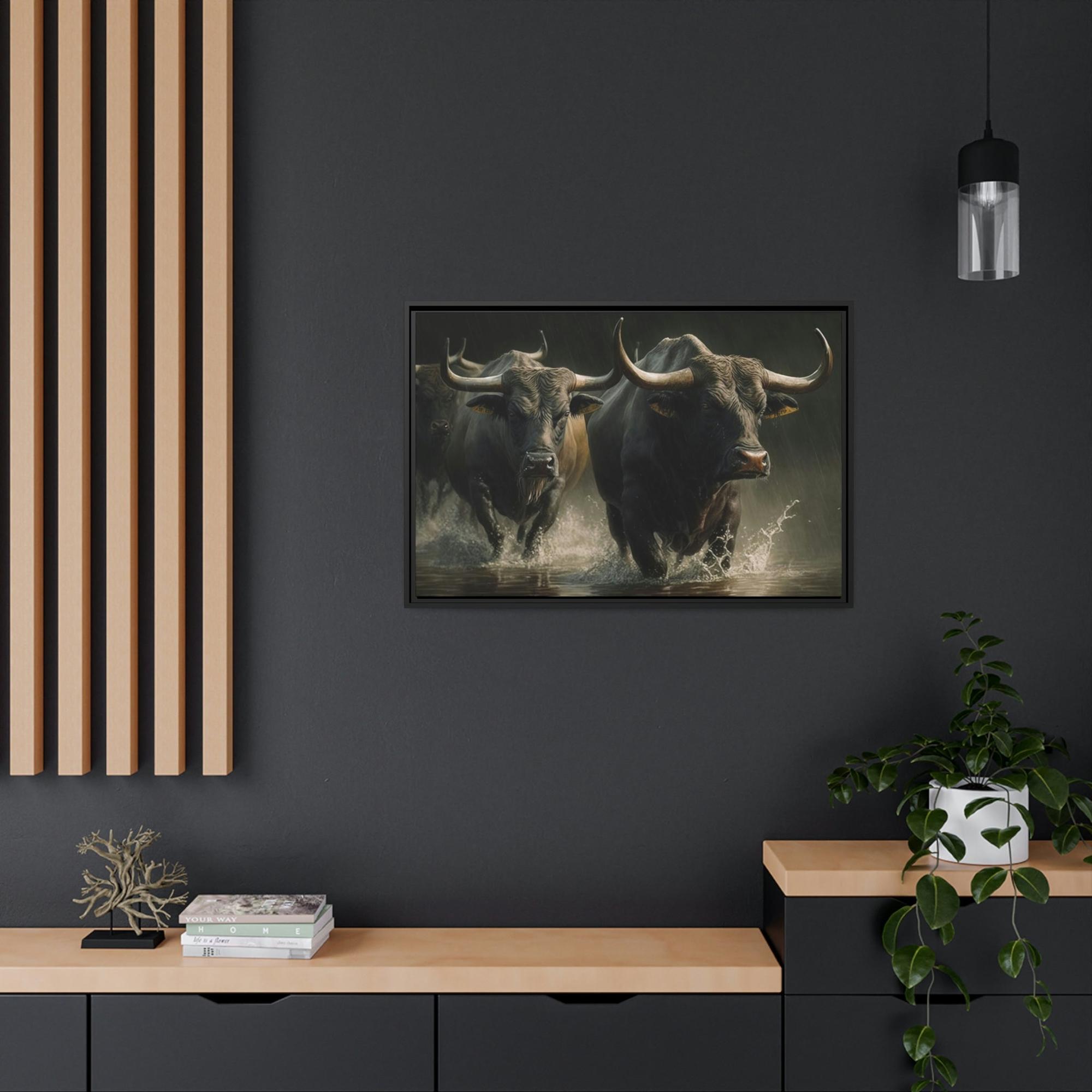 Bulls Wild Bulls Running: Poster & Canvas Print of Cattle Stampede