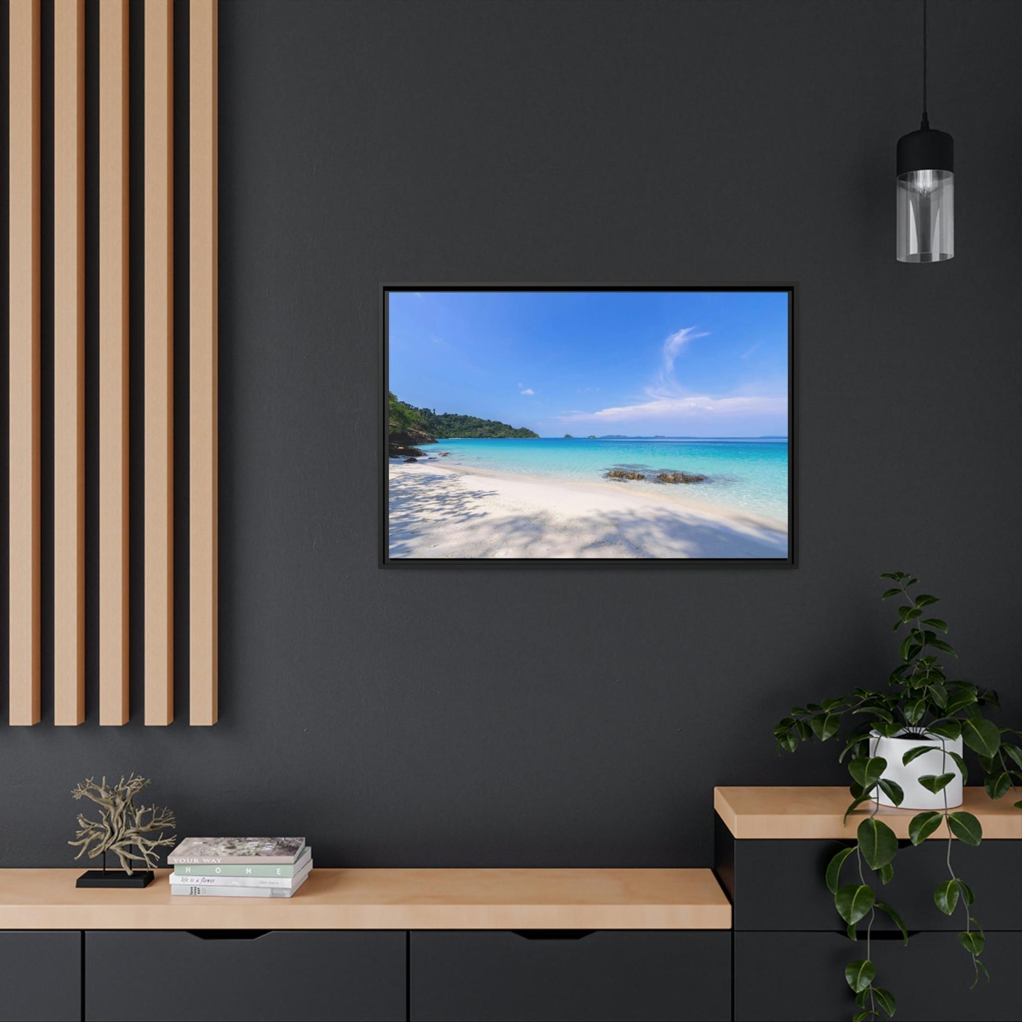Island Beach Paradise Found: Framed Poster of a Stunning Beach Scene on a Tropical Island