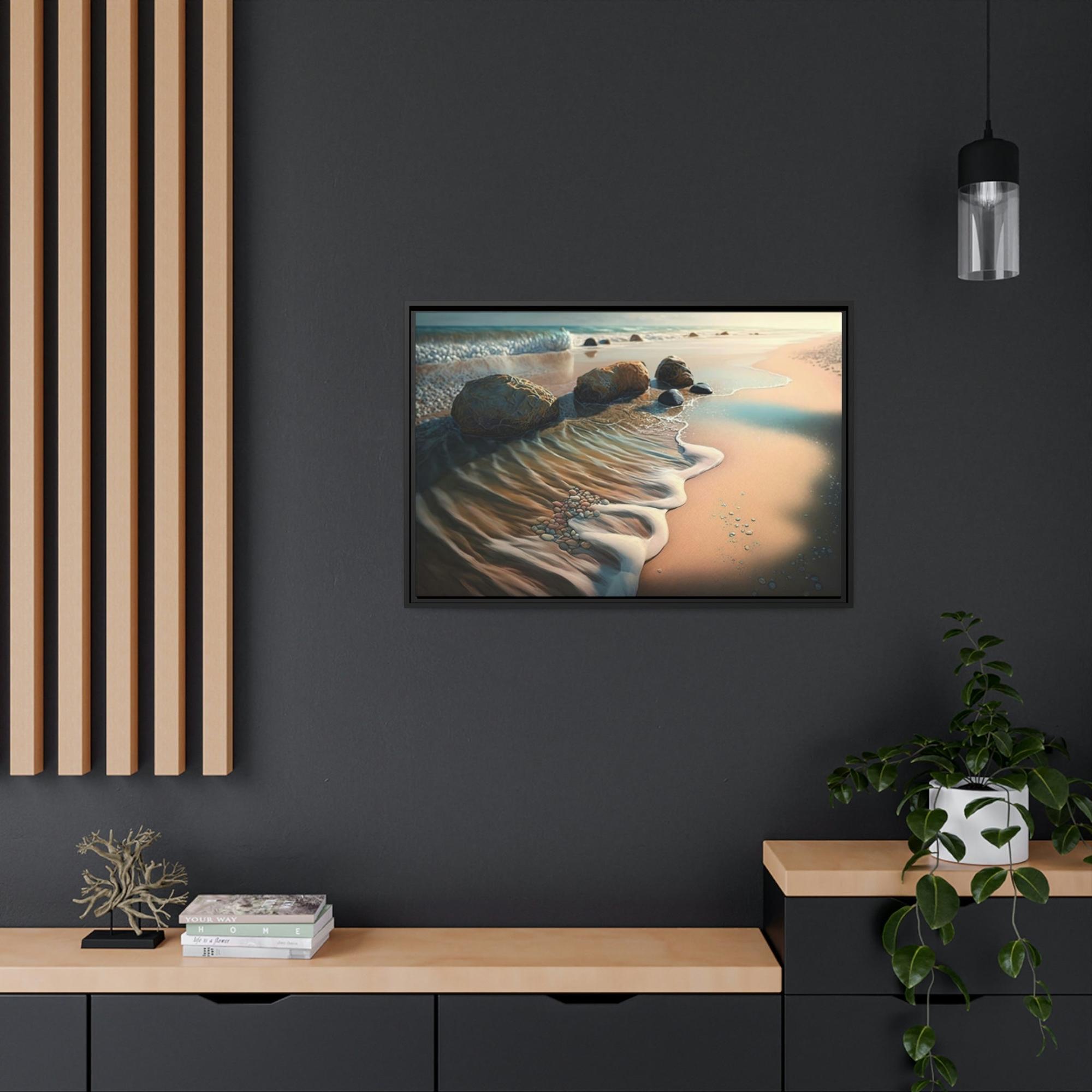 Beaches Ocean's Symphony: Framed Poster of Waves Crashing on Beach