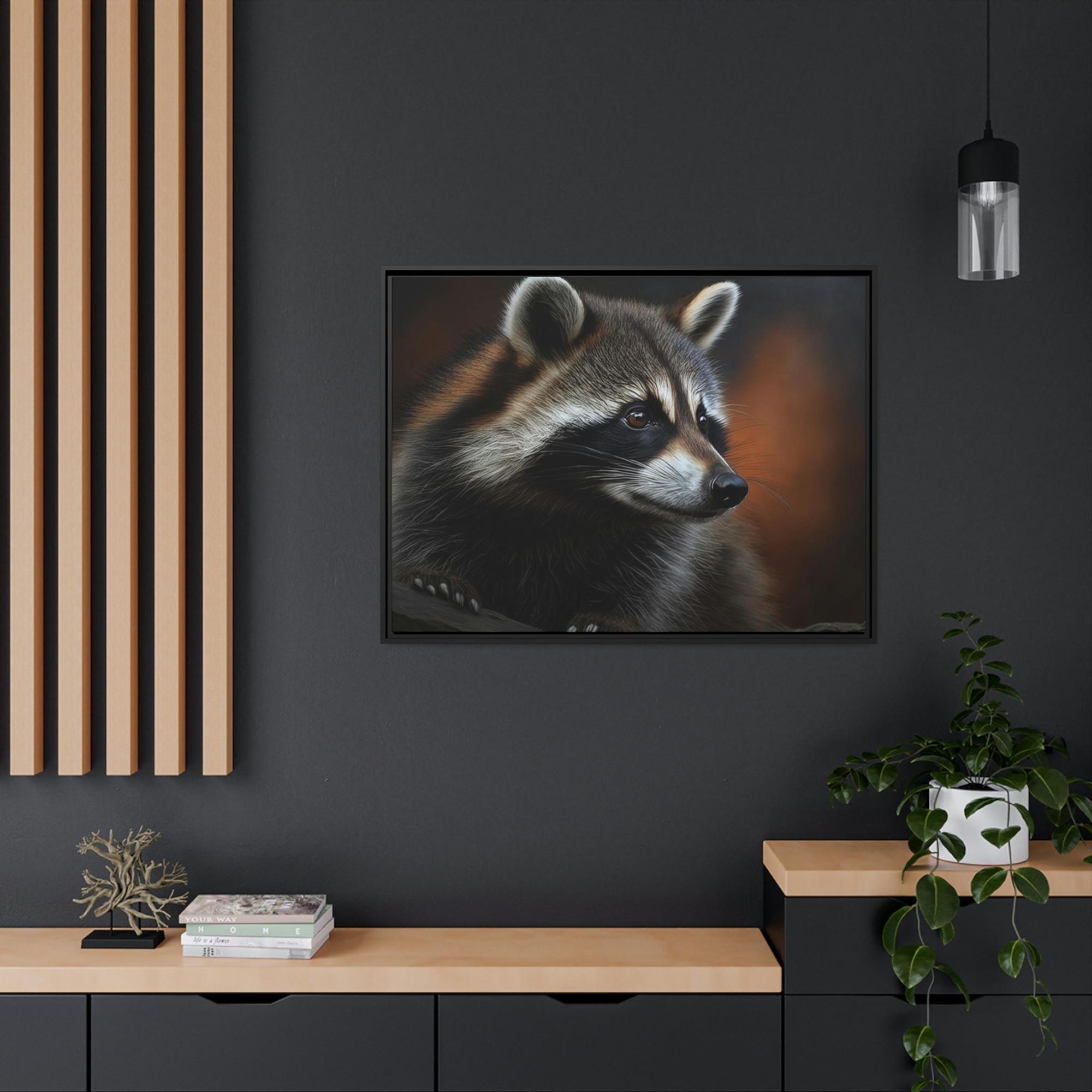 Raccoons Woodland Bandits: Artistic Print on Canvas and Framed Poster of Sly Raccoon