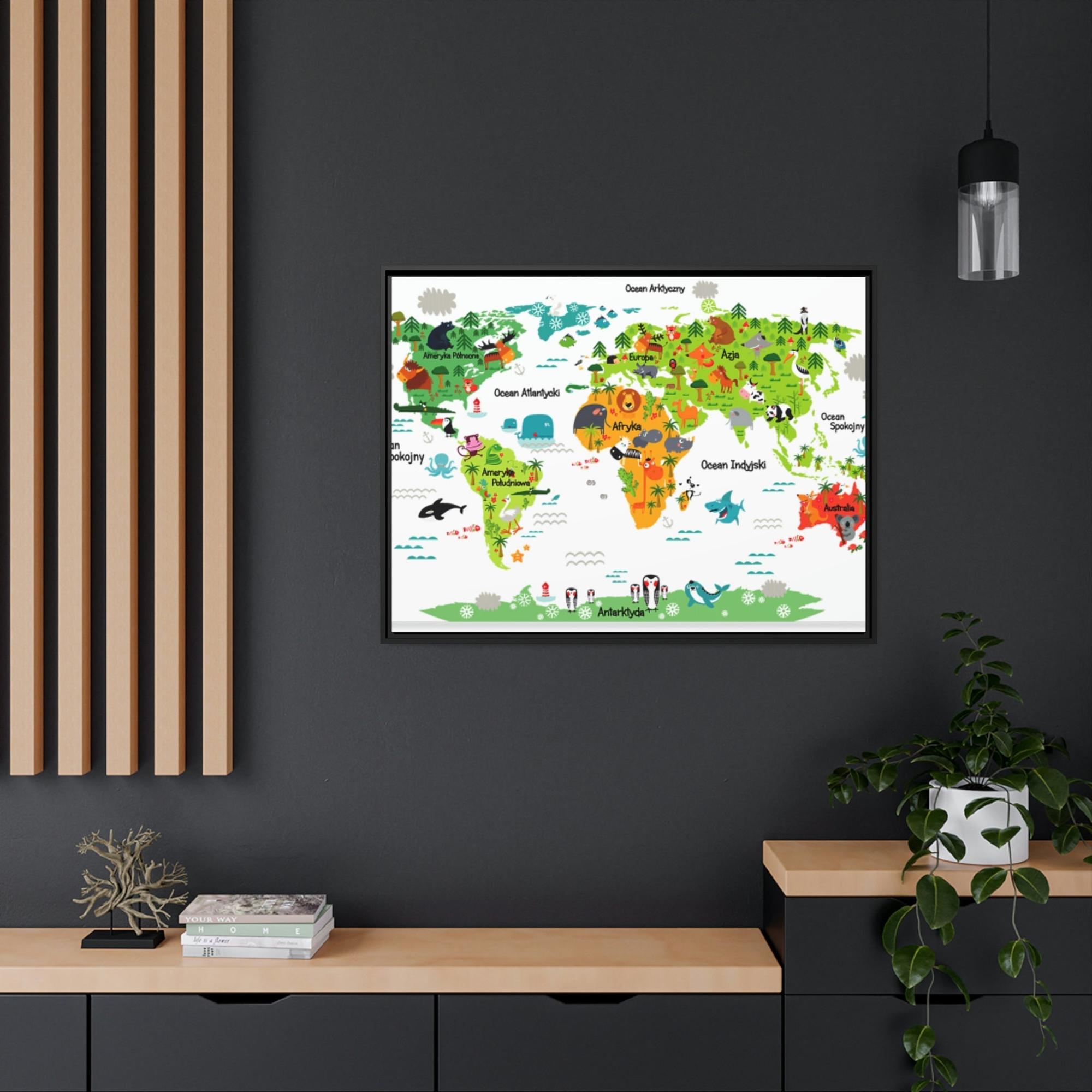 Kids Maps Map of the World: Lovely Wall Art Print on Canvas for Kids