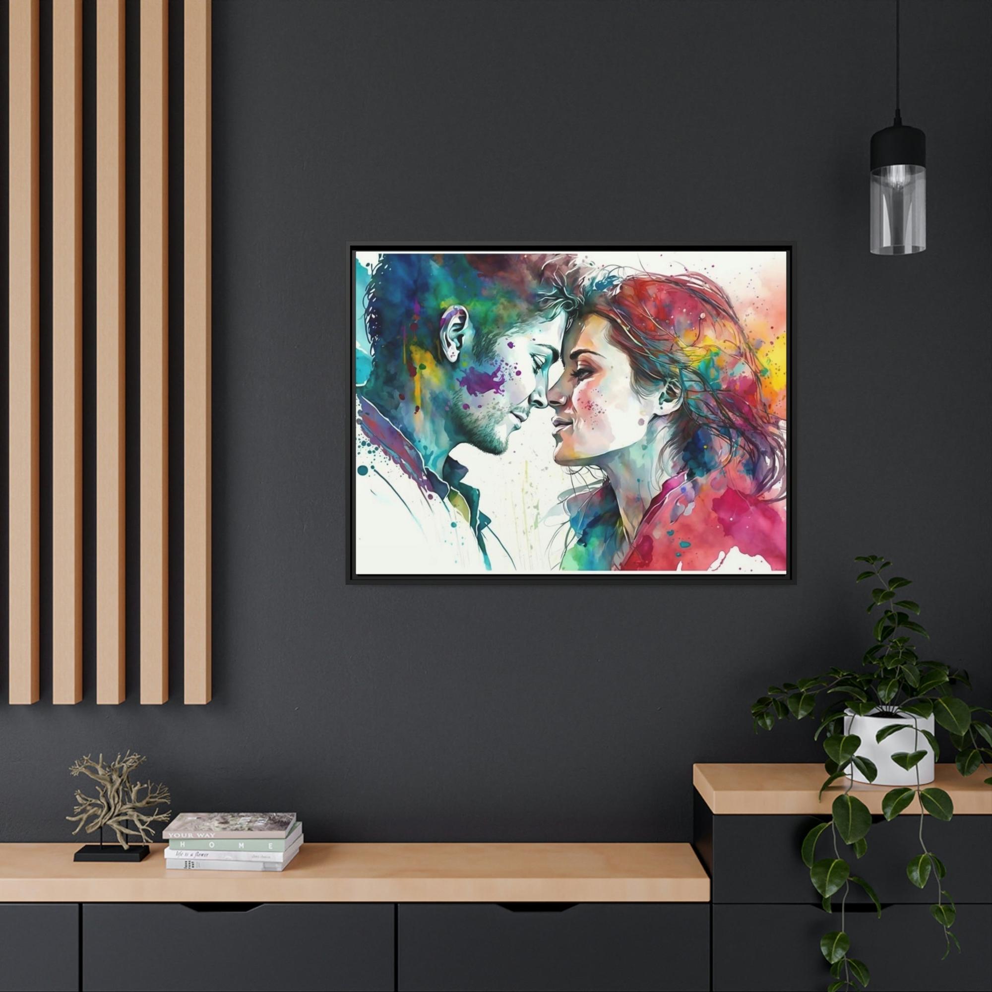 Love Eternal Embrace: Natural Canvas Wall Art of Two Lovers