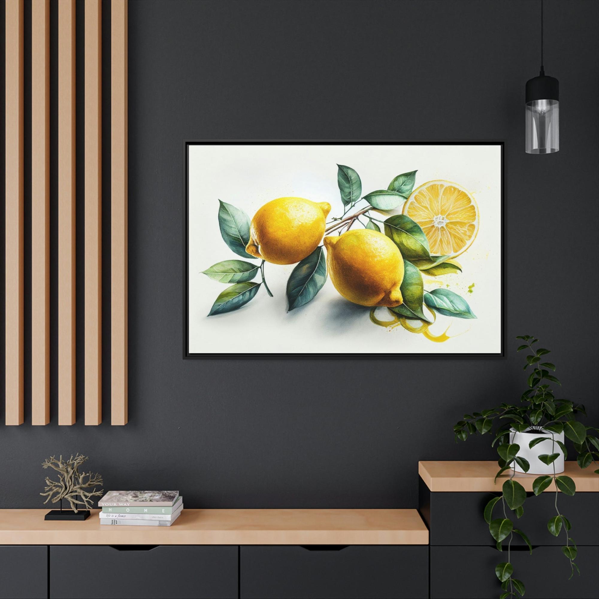 Yellow Lemon Burst: Bright and Playful Wall Art Prints of Yellow Lemons on Natural Canvas