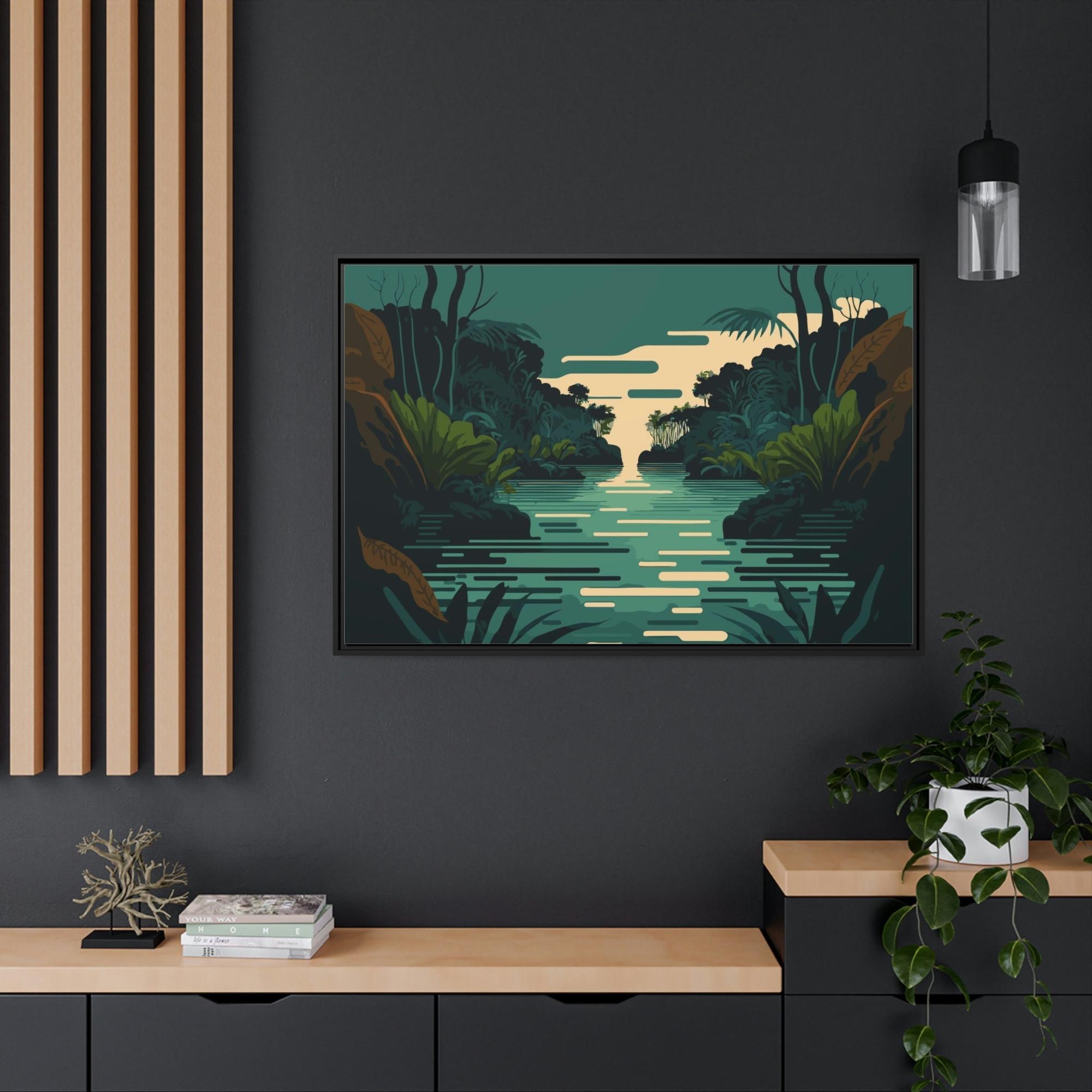 Lakes And Rivers Tranquil Waterside: Wall Art of a Picturesque Lakeside on Natural Canvas