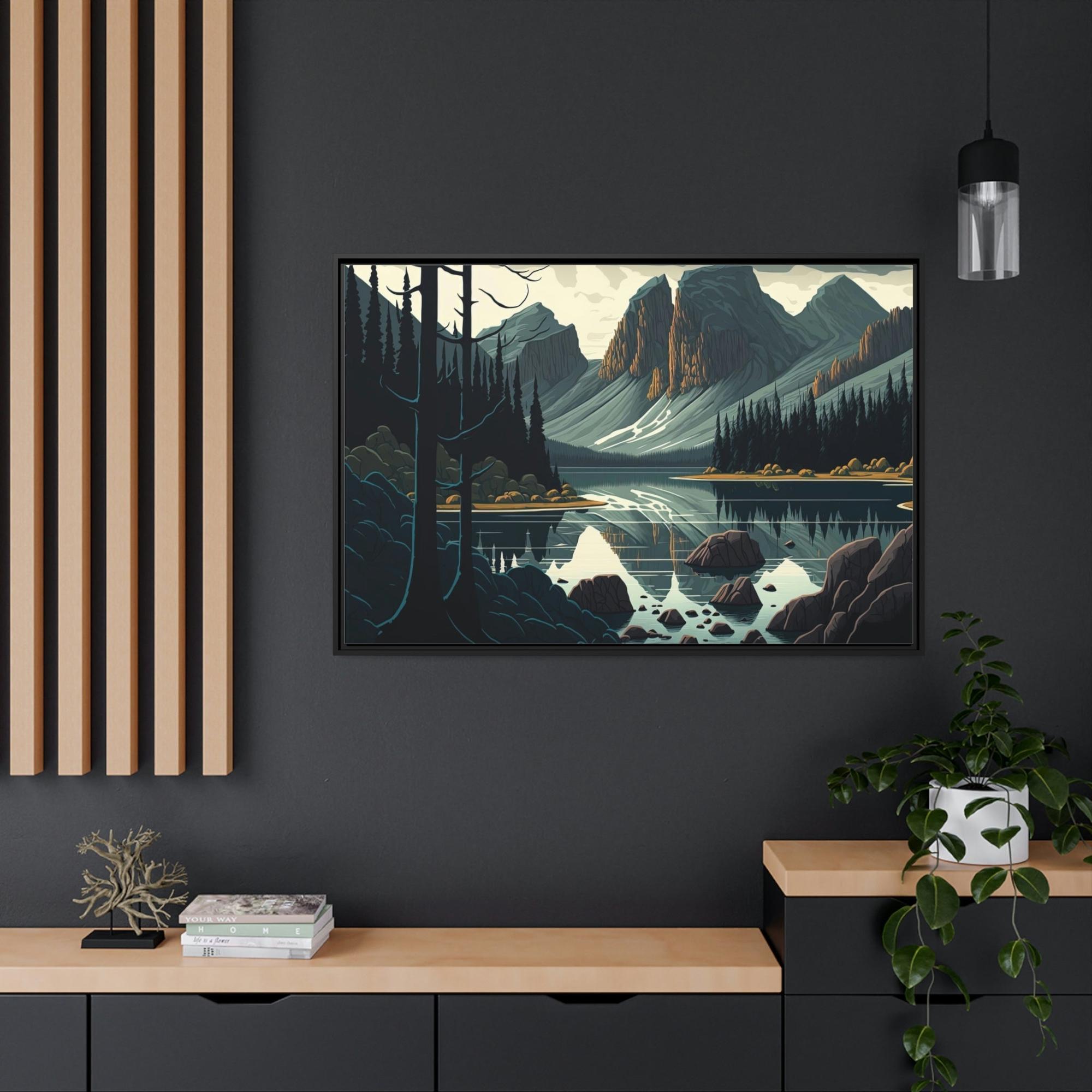 Lakes And Rivers Reflections of the Lake: Framed Canvas Print of a Scenic Lake Scene