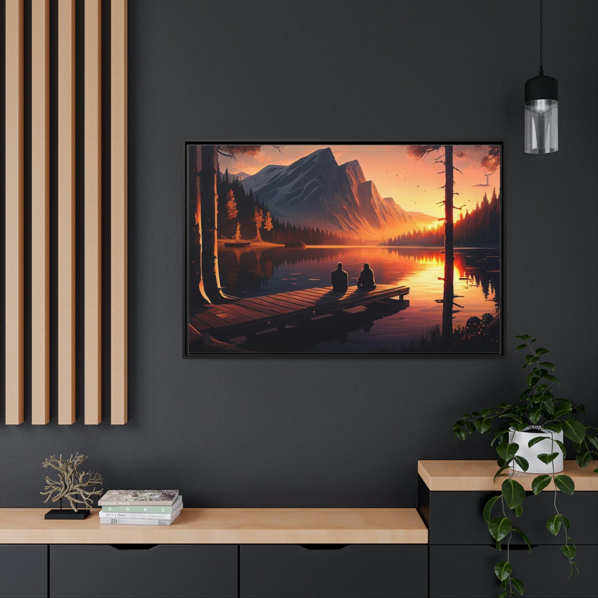 undefined Peaceful Lakeshore: Framed Poster of a Calm Lake Scene on Canvas