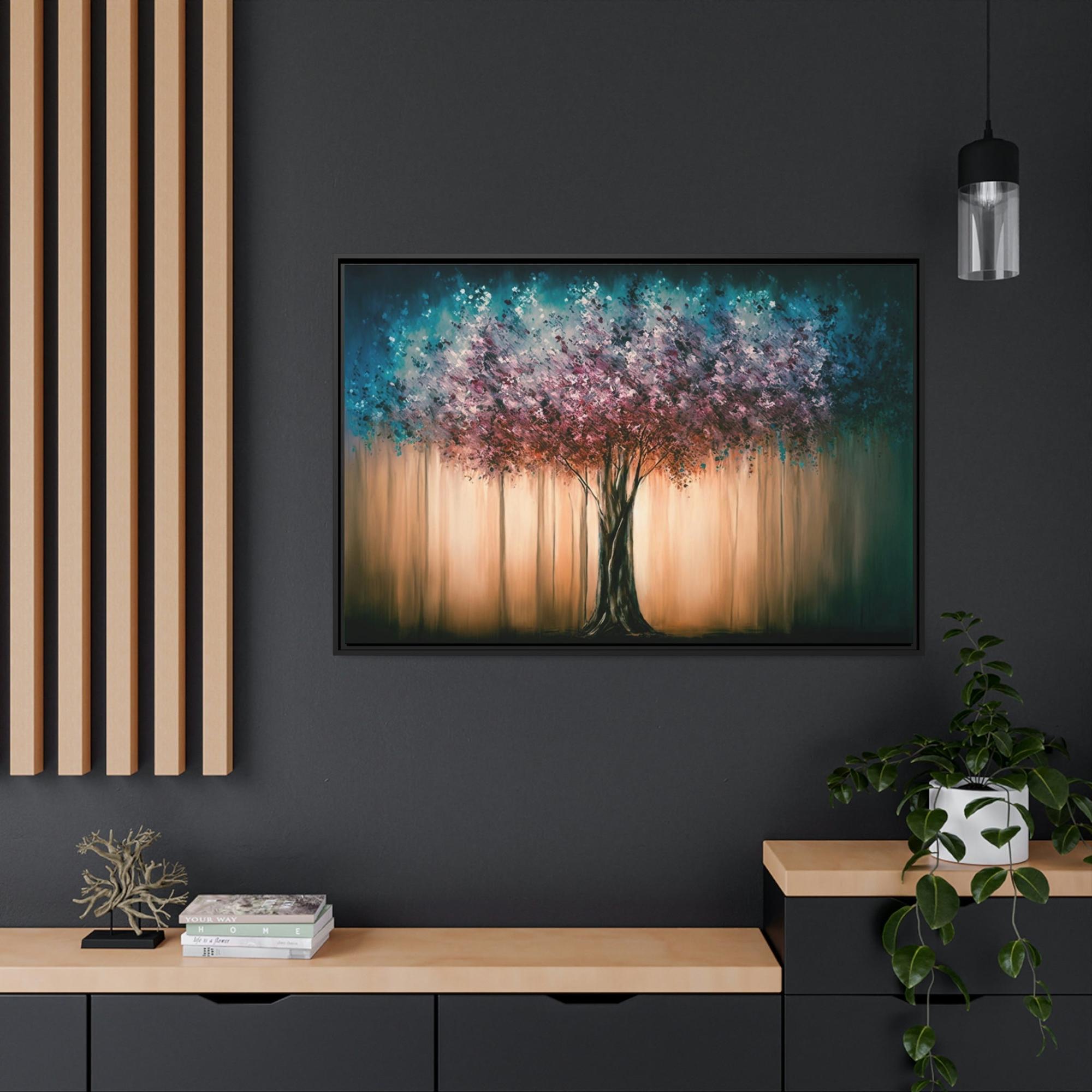 Abstract Landscape Harmonious Oasis: Abstract Landscape Print on Framed Canvas & Poster