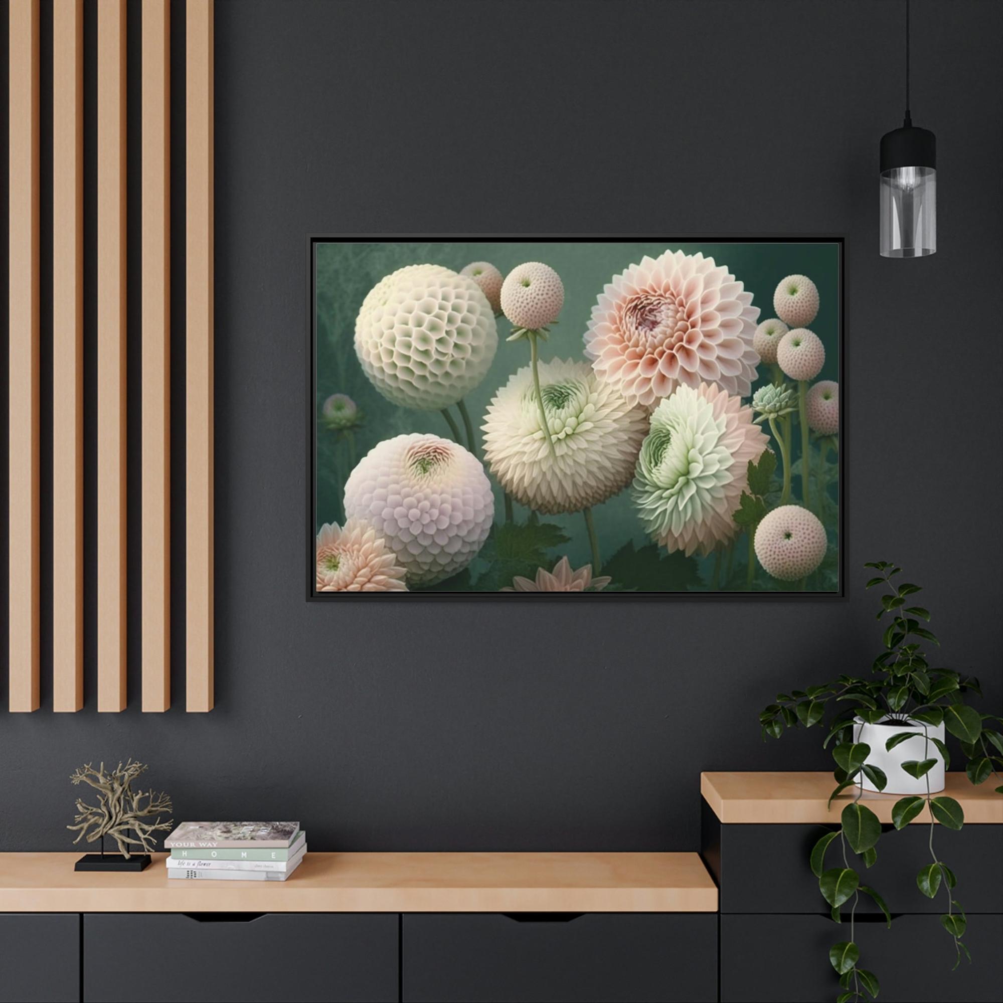 Dahlias Nature's Beauty: A Framed Canvas of Vibrant Dahlia Blooms