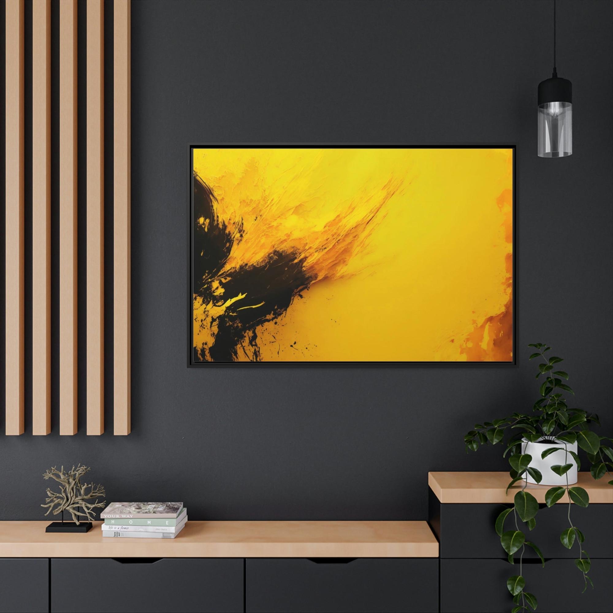 Yellow Sunny Abstraction: Bright and Playful Wall Art Prints Featuring a Yellow Abstract Design on Framed Canvas & Poster
