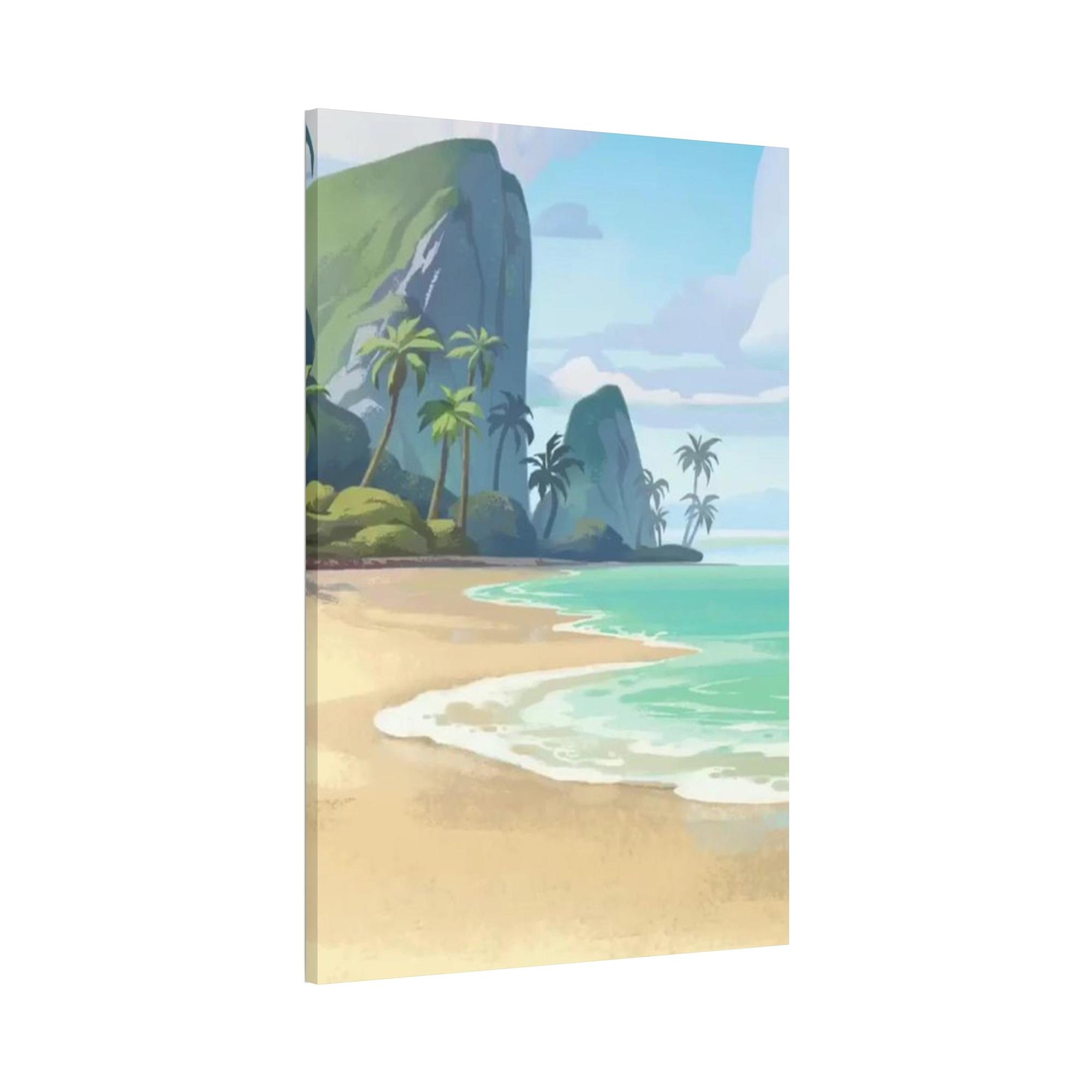 Island Beach Coastal Haven: Framed Canvas of a Tranquil Beach Landscape