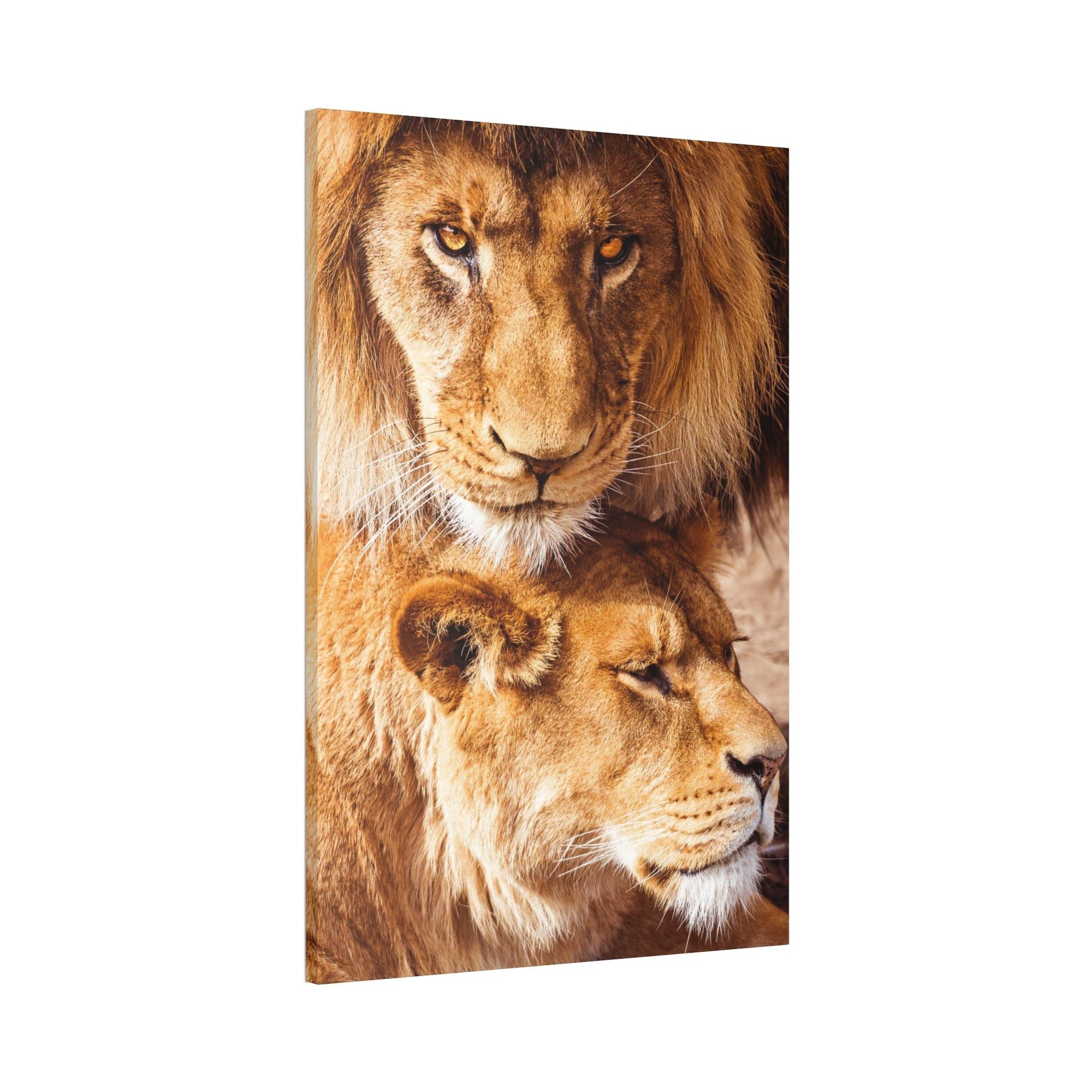 Lions African Royalty: Wall Art of a Magnificent Lion on Natural Canvas