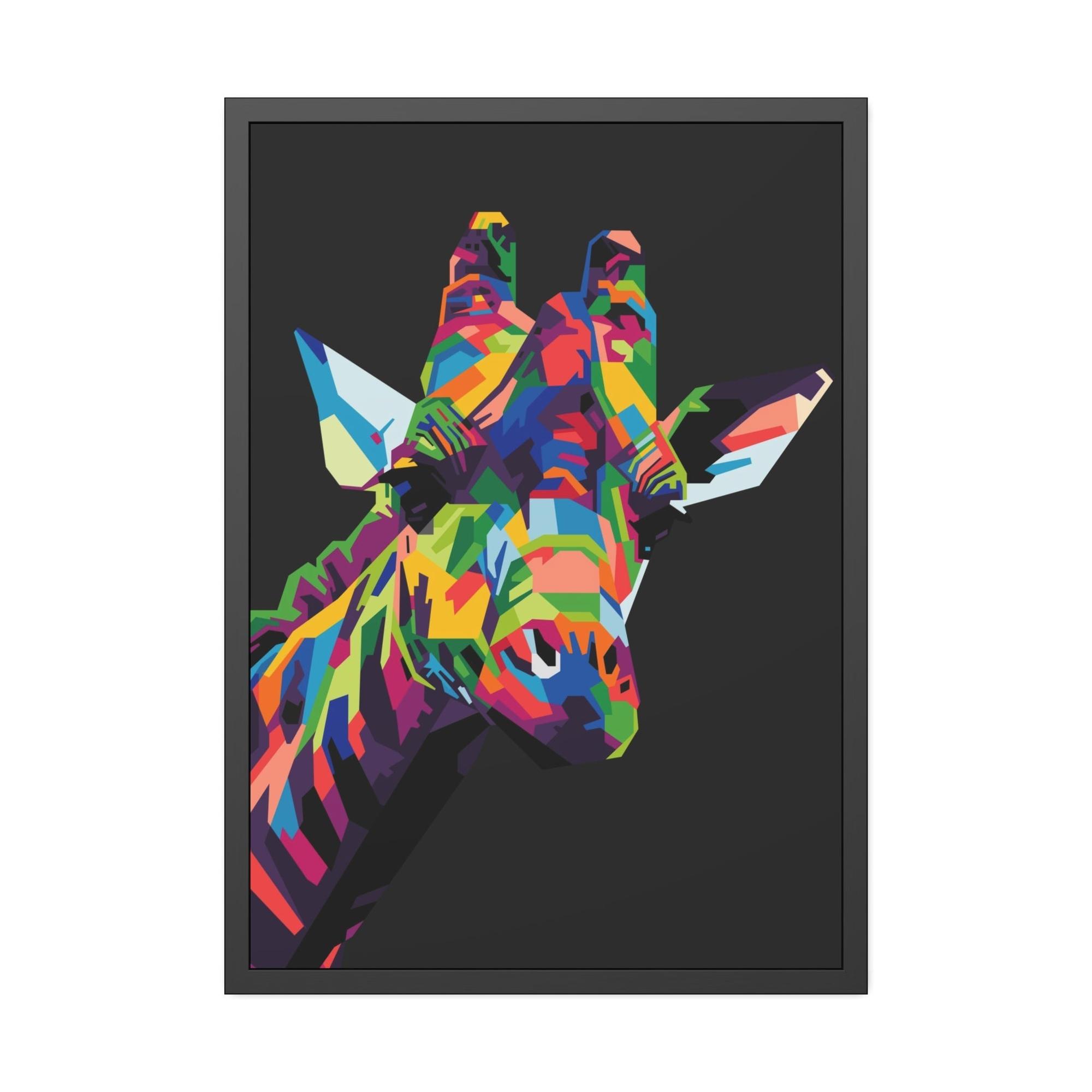 Giraffes Splash of Color: A Vividly Colored Artistic Print of a Giraffe on Canvas & Poster
