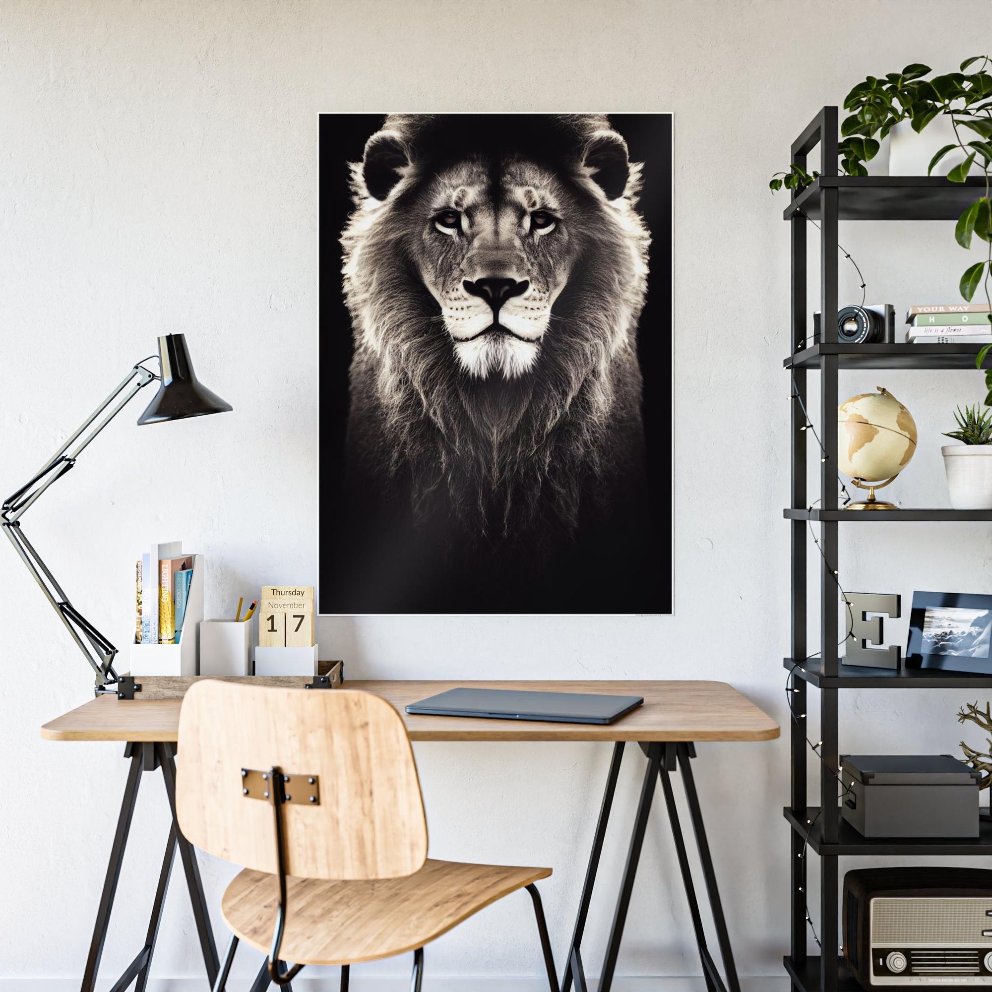 Lions African Majesty: Wall Art of a Regal Lion on Natural Canvas