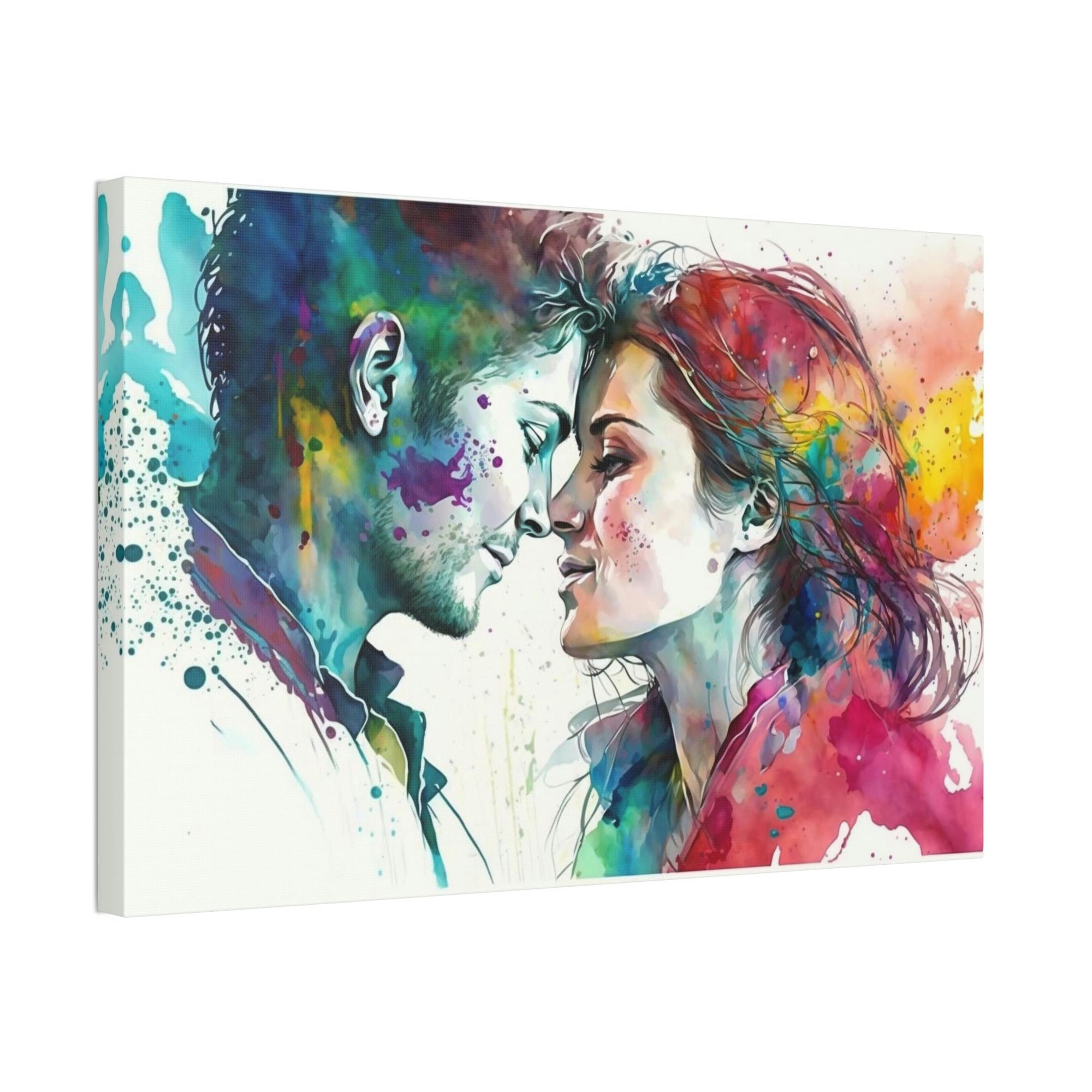 Love Eternal Embrace: Natural Canvas Wall Art of Two Lovers