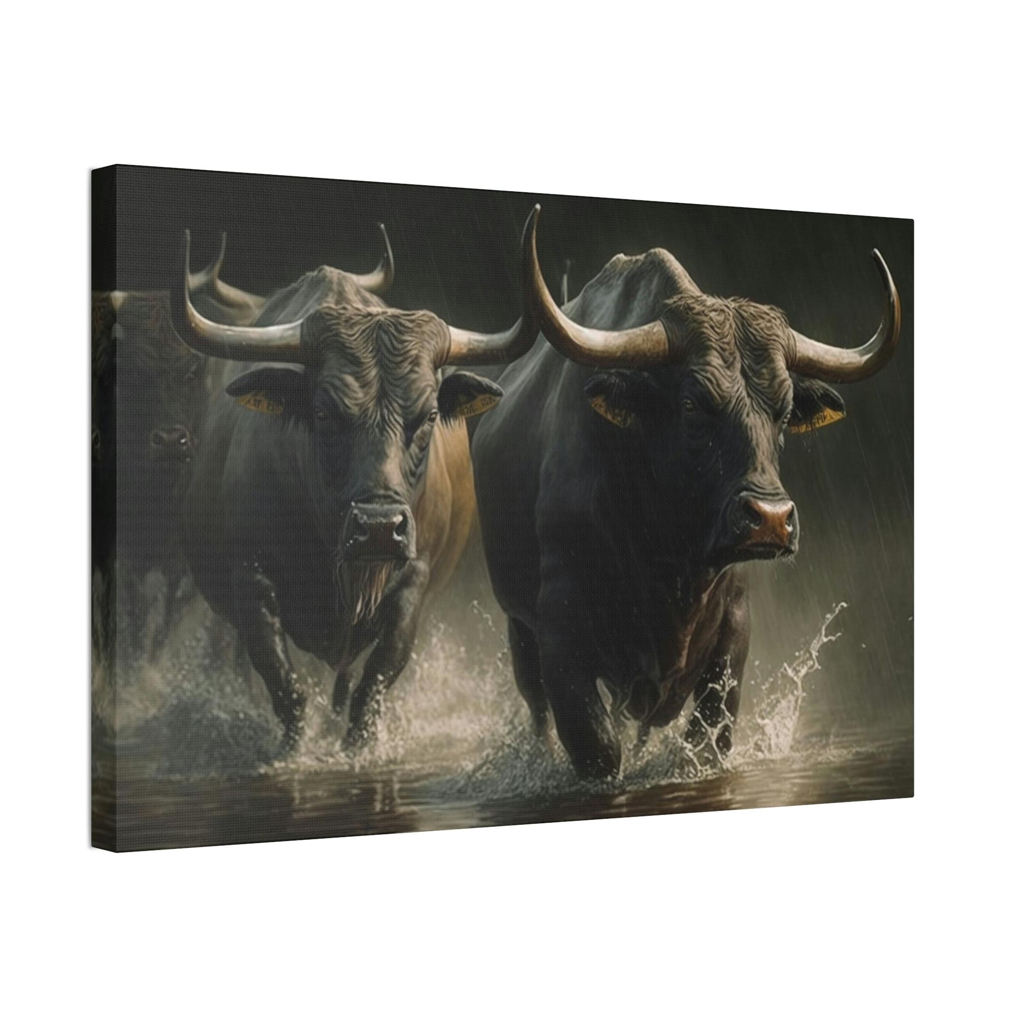 Bulls Wild Bulls Running: Poster & Canvas Print of Cattle Stampede